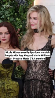 Nicole Kidman sweetly dips down to match heights with Joey King and Maisie Williams at 'Practical Magic 2' LA premiere