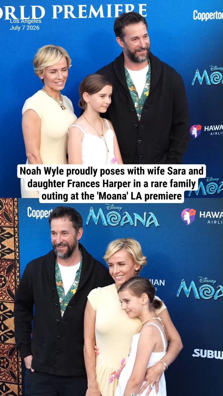 Noah Wyle proudly poses with wife Sara and daughter Frances Harper in a rare family outing at the 'Moana' LA premiere
