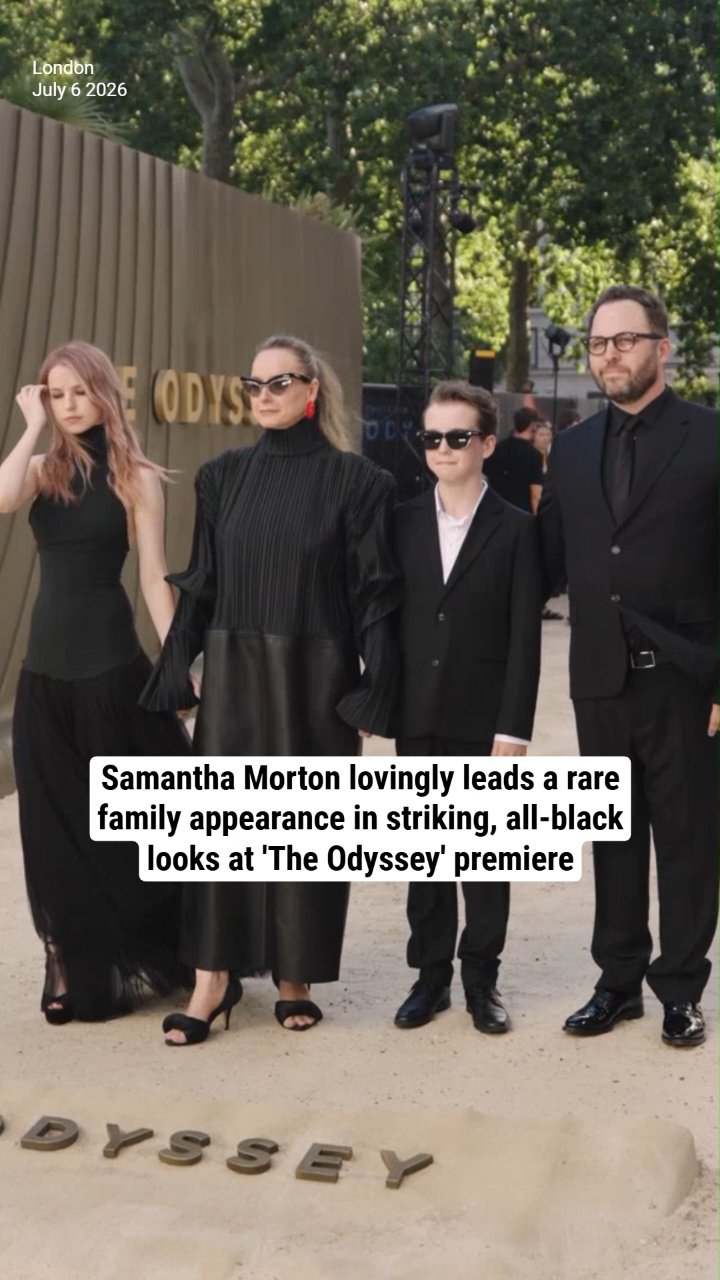 Samantha Morton lovingly leads a rare family appearance in striking, all-black looks at 'The Odyssey' premiere