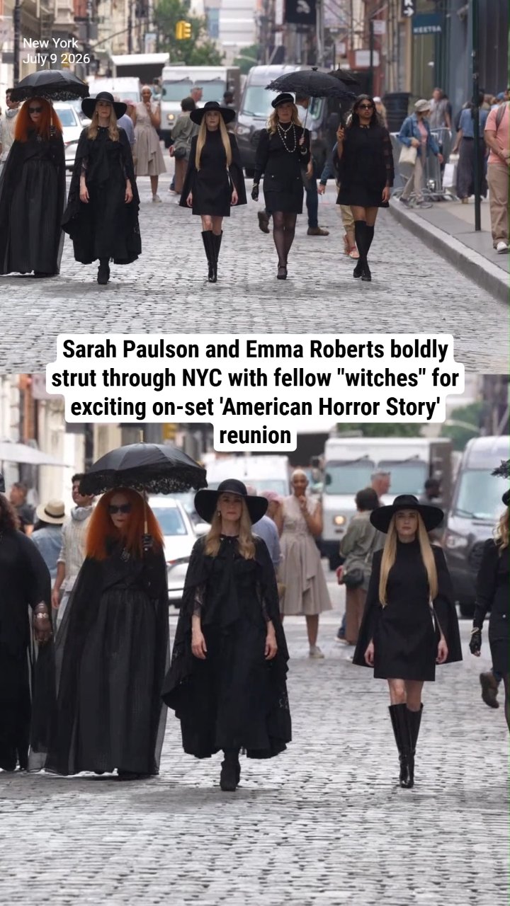 Sarah Paulson and Emma Roberts boldly strut through NYC with fellow "witches" for exciting on-set 'American Horror Story' reunion