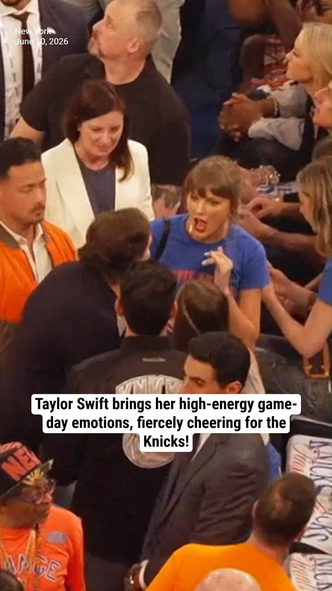 Taylor Swift brings her high-energy game-day emotions, fiercely cheering for the Knicks!
