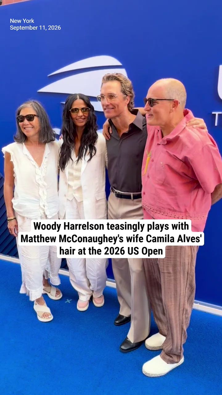 Woody Harrelson teasingly plays with Matthew McConaughey's wife Camila Alves' hair at the 2026 US Open