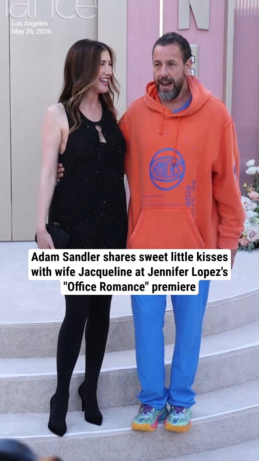 Adam Sandler shares sweet little kisses with wife Jacqueline at Jennifer Lopez's "Office Romance" premiere