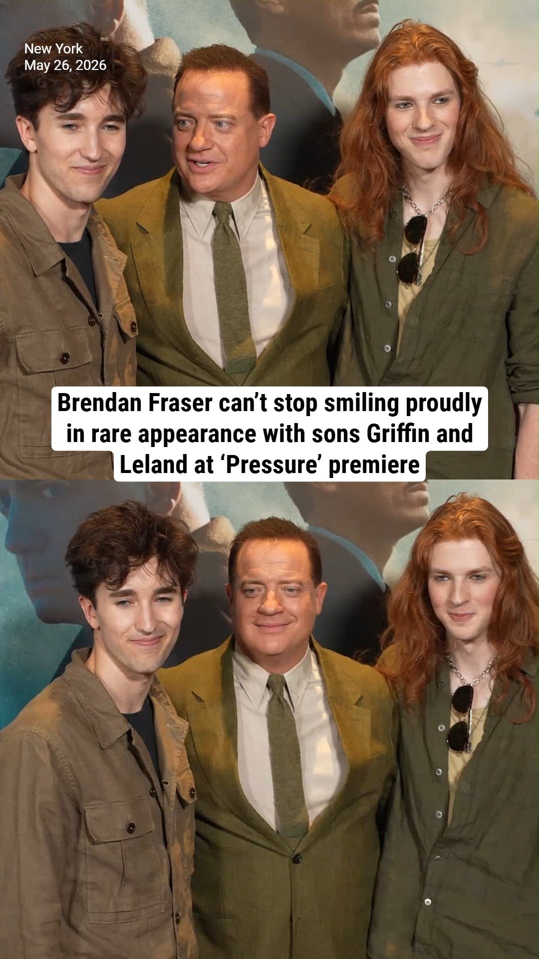 Brendan Fraser can’t stop smiling proudly in rare appearance with sons Griffin and Leland at ‘Pressure’ premiere