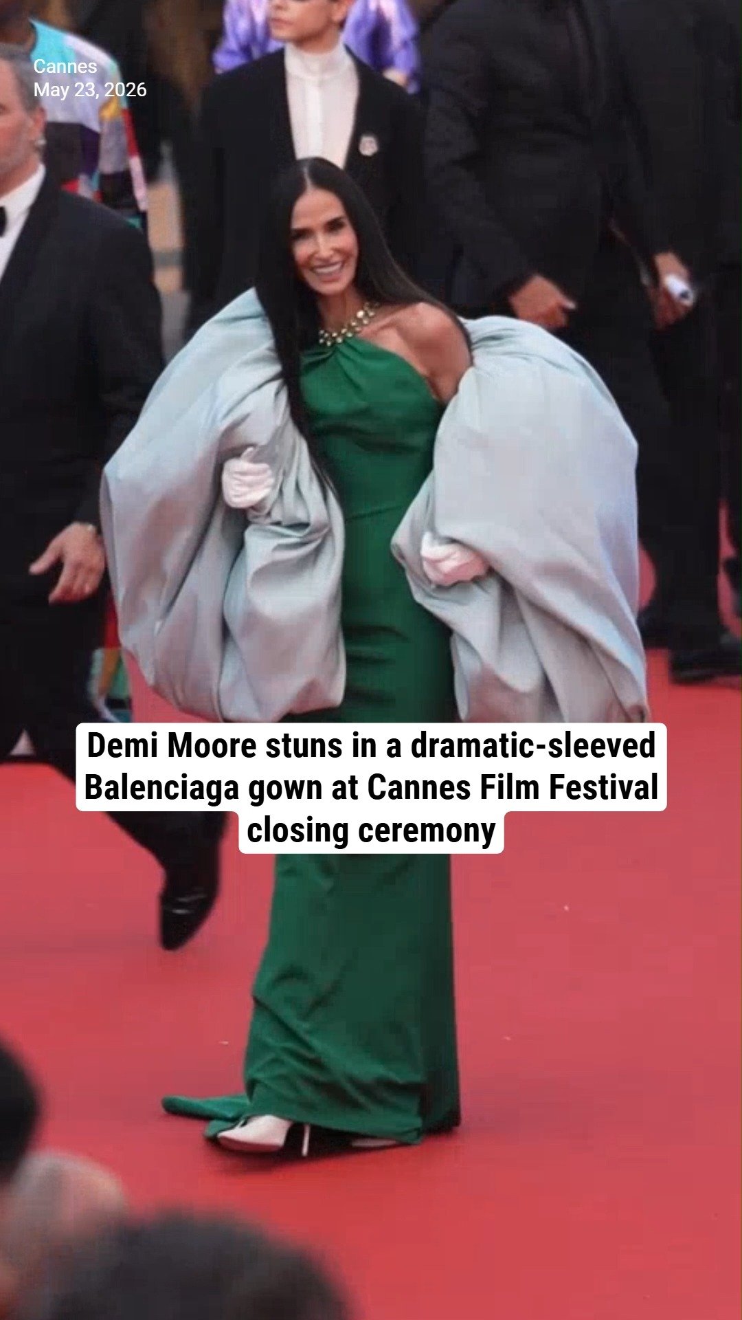 Demi Moore stuns in a dramatic-sleeved Balenciaga gown at Cannes Film Festival closing ceremony