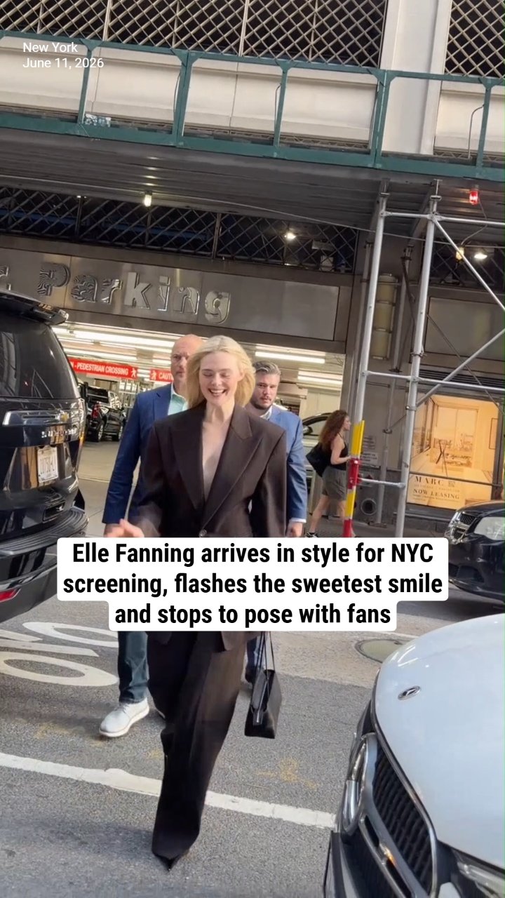 Elle Fanning arrives in style for NYC screening, flashes the sweetest smile to pose with fans
