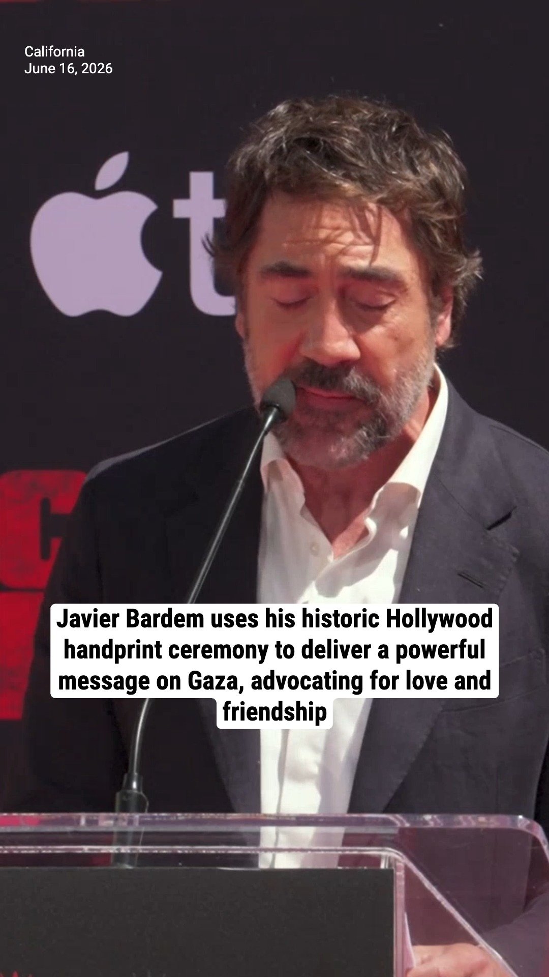 Javier Bardem uses his historic Hollywood handprint ceremony to deliver a powerful message on Gaza, advocating for love and friendship