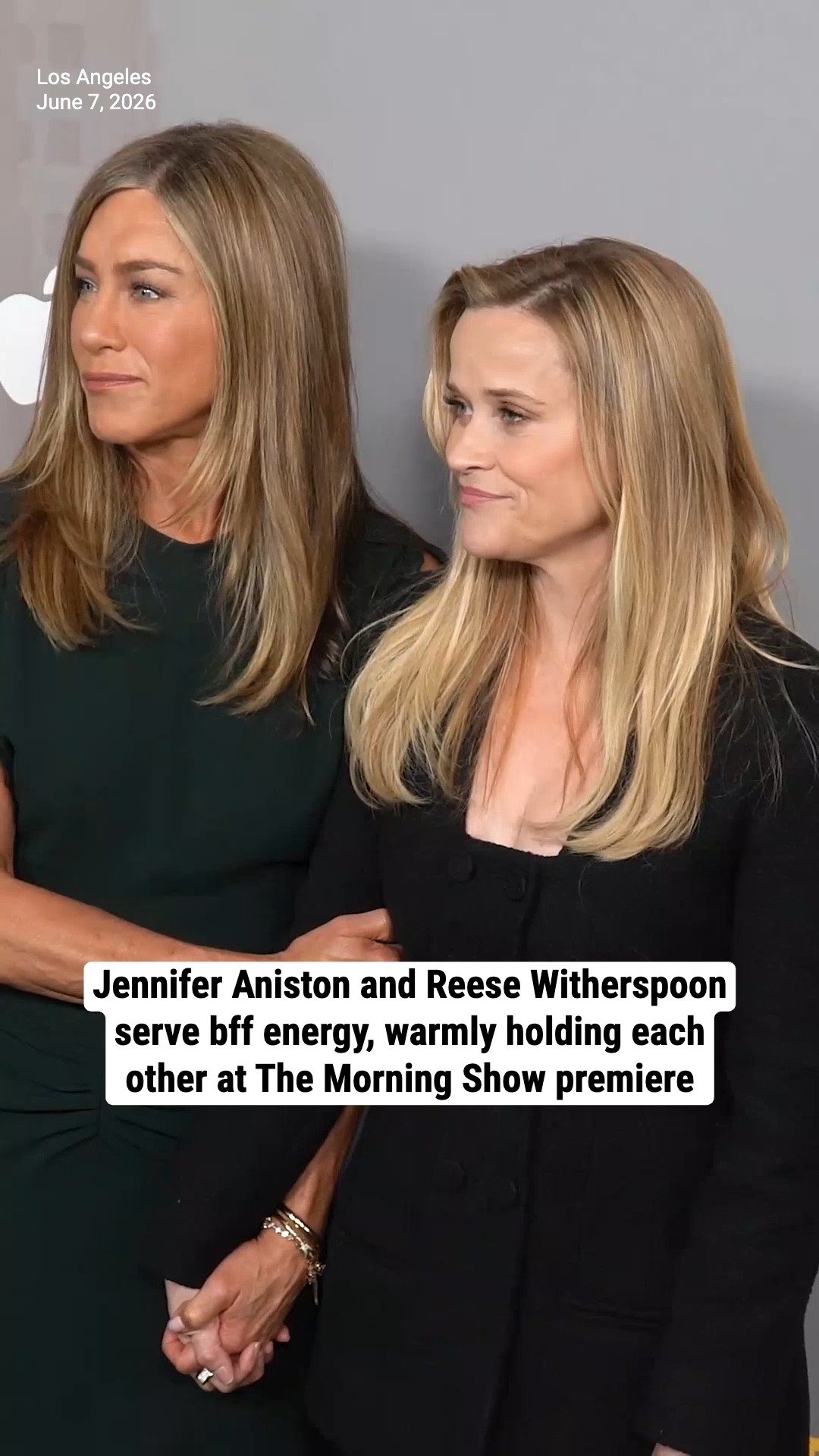 Jennifer Aniston and Reese Witherspoon serve bff energy, warmly holding each other at The Morning Show premiere