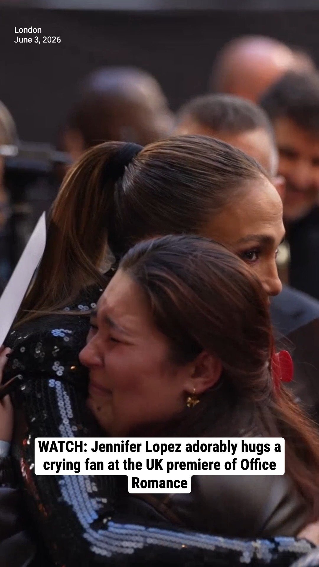 WATCH: Jennifer Lopez adorably hugs a crying fan at the UK premiere of Office Romance