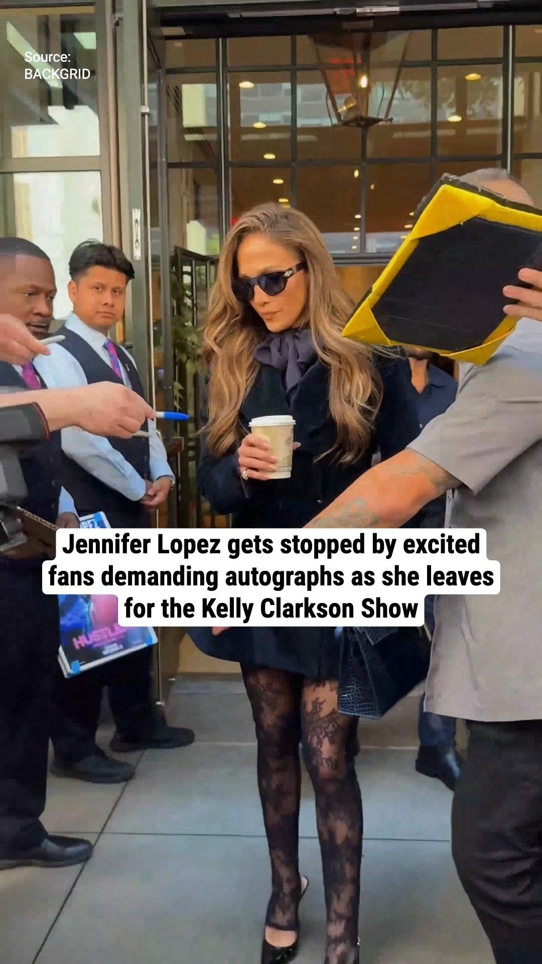 Jennifer Lopez gets stopped by excited fans demanding autographs as she leaves for the Kelly Clarkson Show