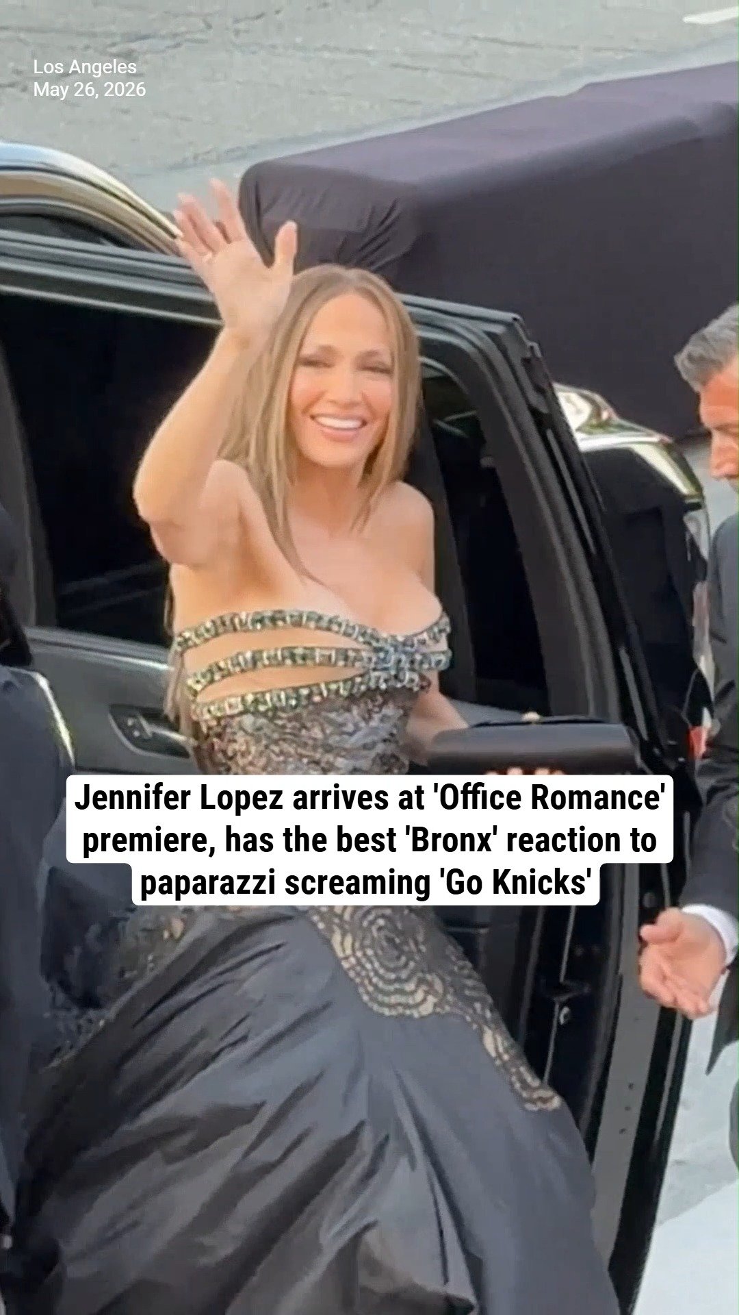 Jennifer Lopez arrives at 'Office Romance' premiere, has the best 'Bronx' reaction to paparazzi screaming 'Go Knicks'