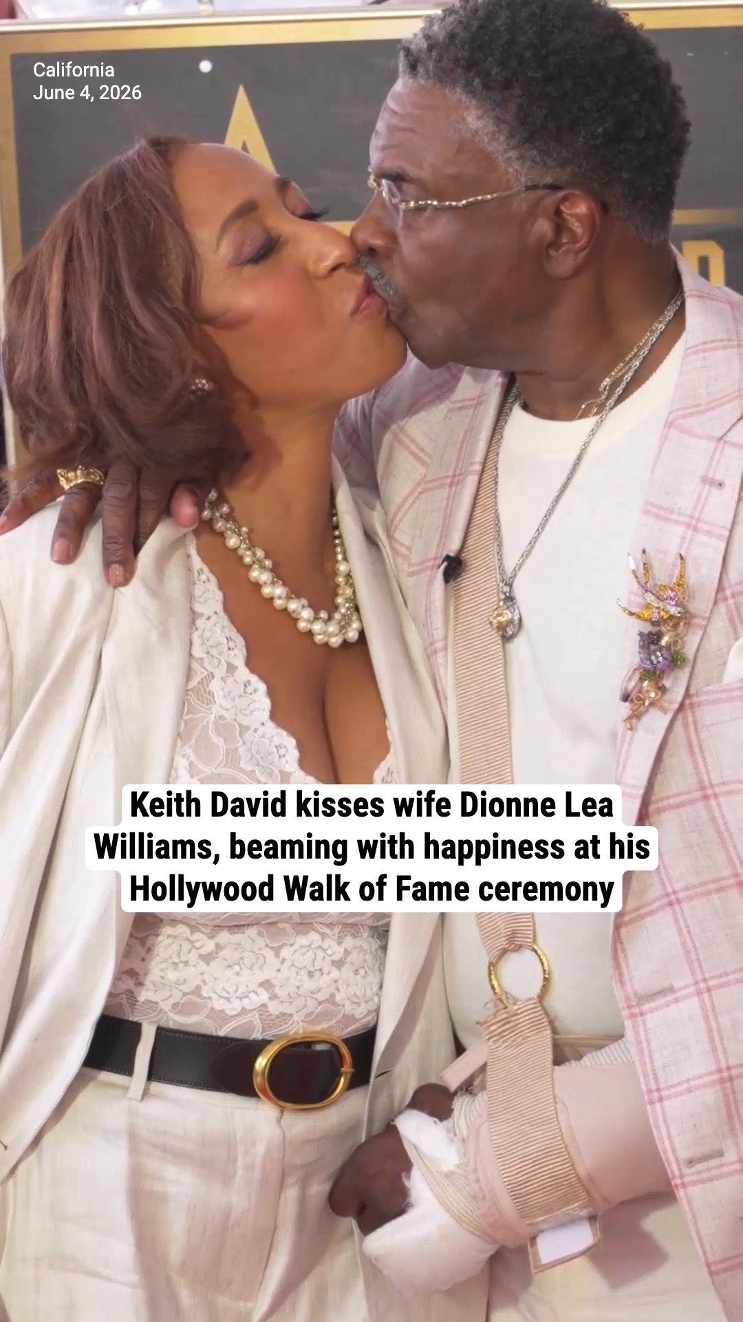 Keith David kisses wife Dionne Lea Williams, beaming with happiness at his Hollywood Walk of Fame ceremony