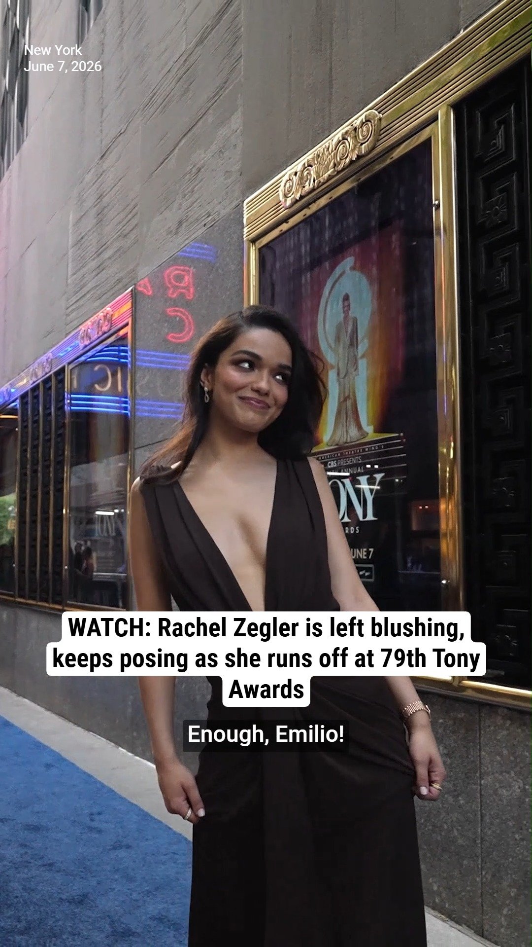 Rachel Zegler is left blushing, keeps posing as she runs off at 79th Tony Awards