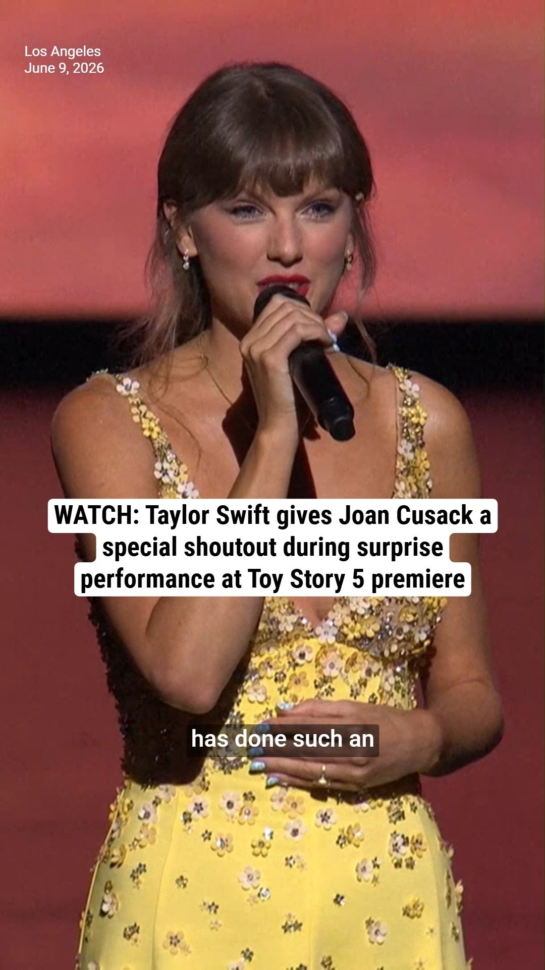 WATCH: Taylor Swift gives Joan Cusack a special shoutout during surprise performance at Toy Story 5 premiere