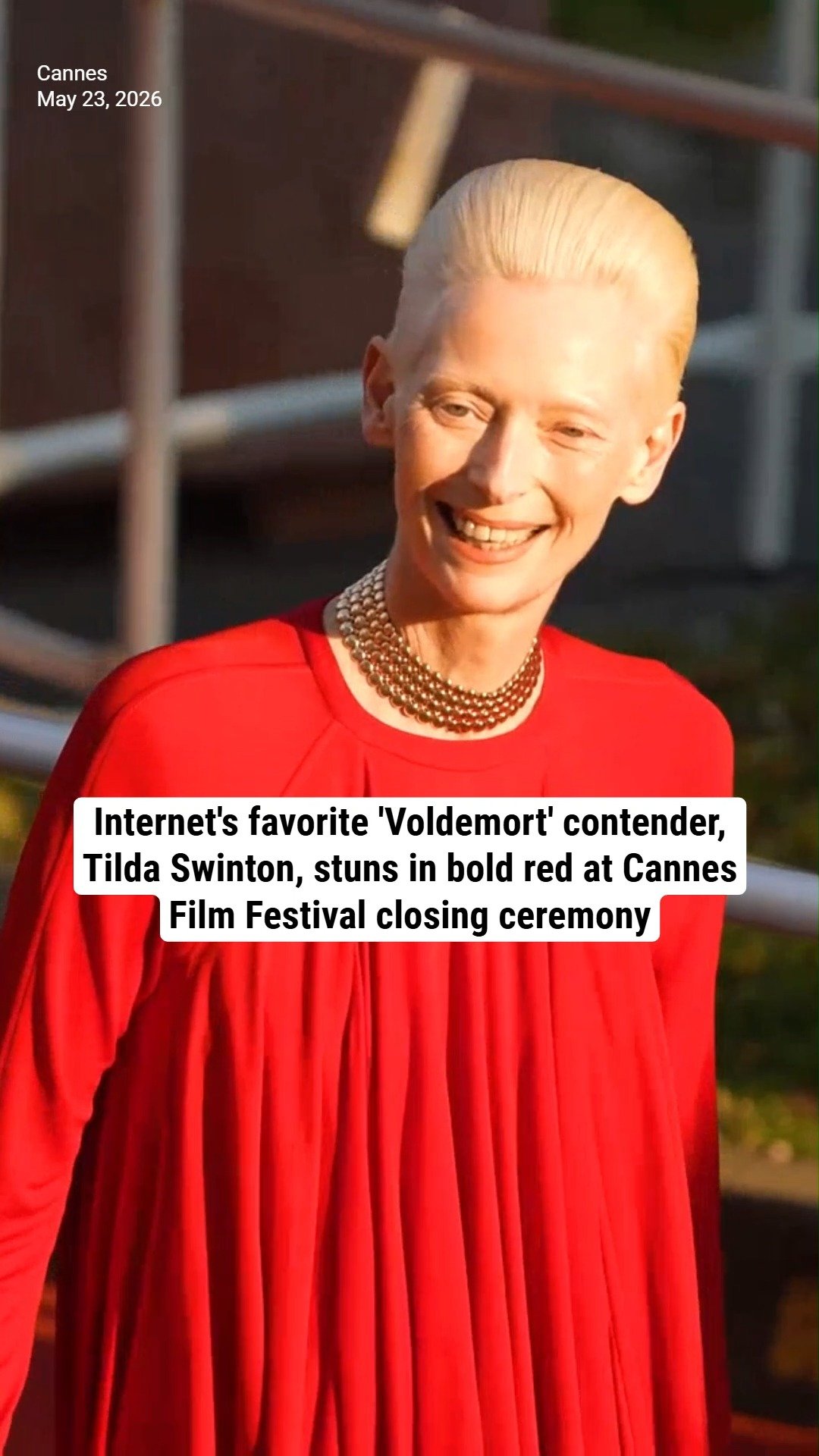 Internet's favorite 'Voldemort' contender, Tilda Swinton, stuns in bold red at Cannes Film Festival closing ceremony