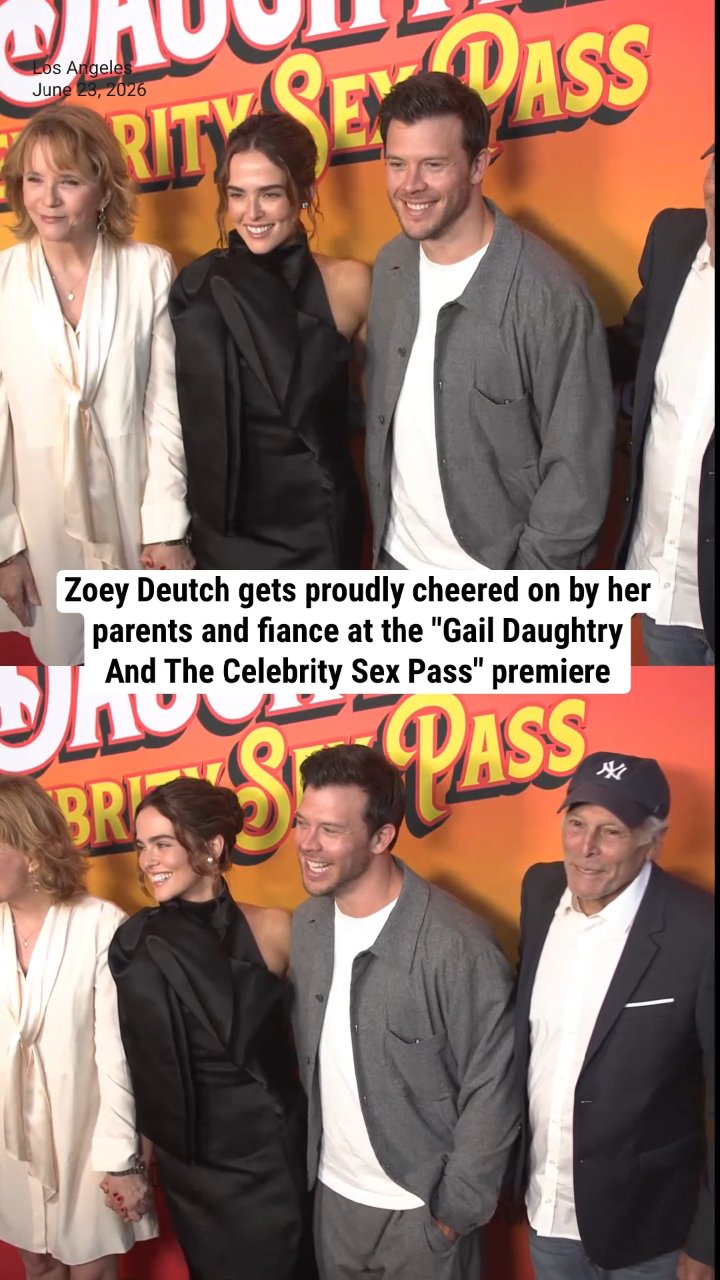 Zoey Deutch gets proudly cheered on by her parents and fiance at the "Gail Daughtry And The Celebrity Sex Pass" premiere