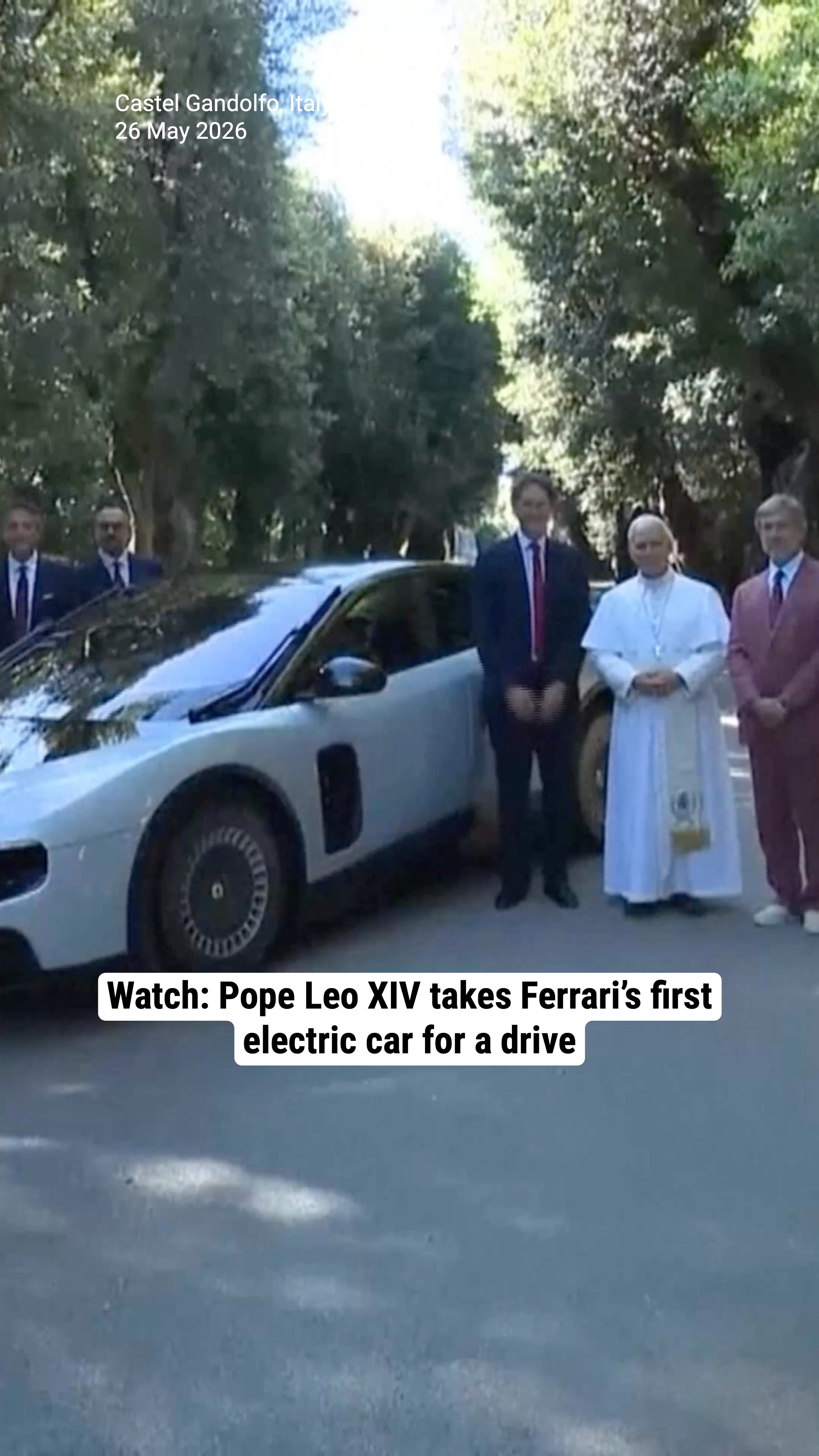 Watch: Pope Leo XIV takes Ferrari’s first electric car for a drive