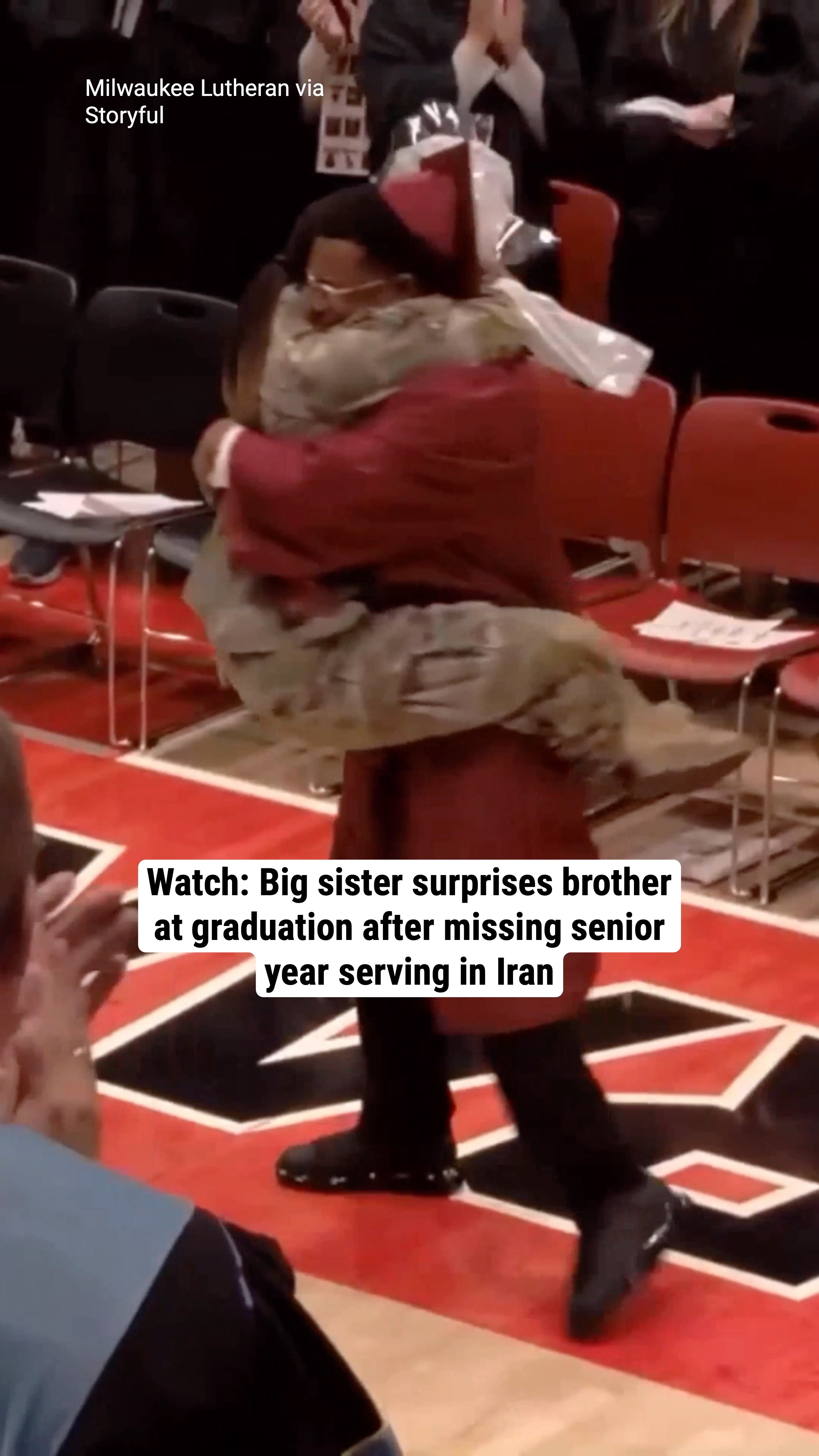 Watch: Big sister surprises brother at graduation after missing senior year serving in Iran