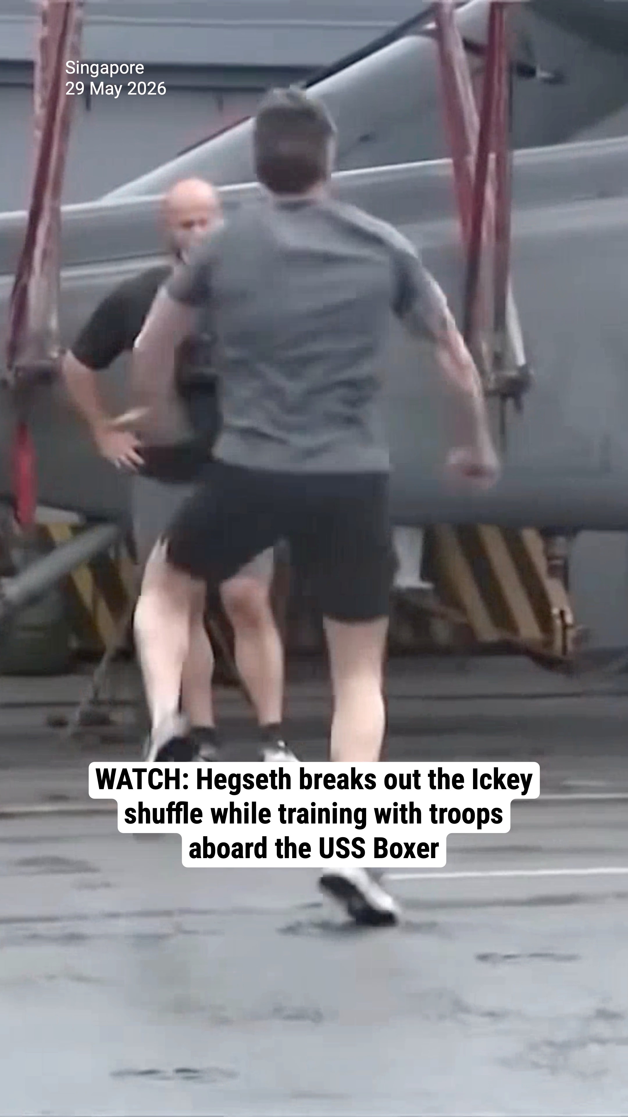 WATCH: Hegseth breaks out the Ickey shuffle while training with troops aboard the USS Boxer