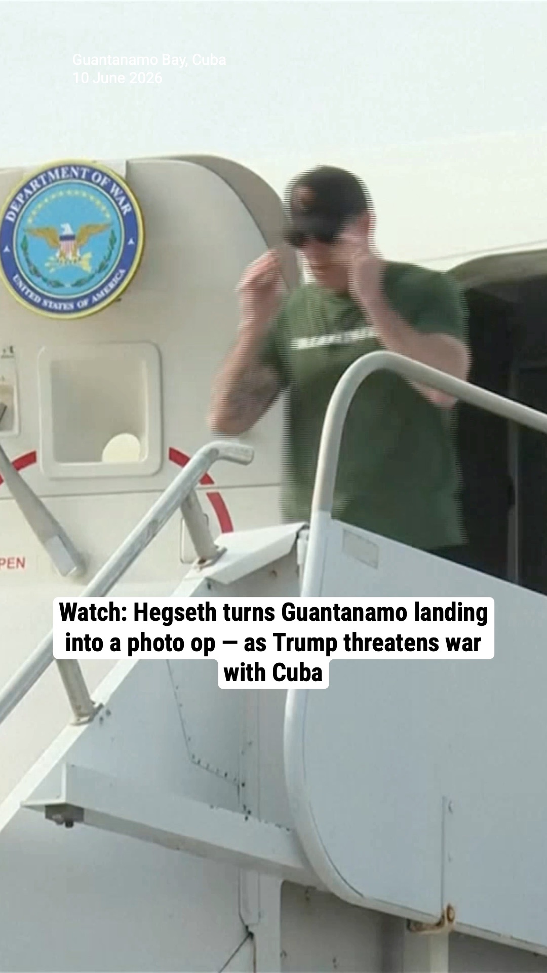 Watch: Hegseth turns Guantanamo landing into a photo op — as Trump threatens war with Cuba