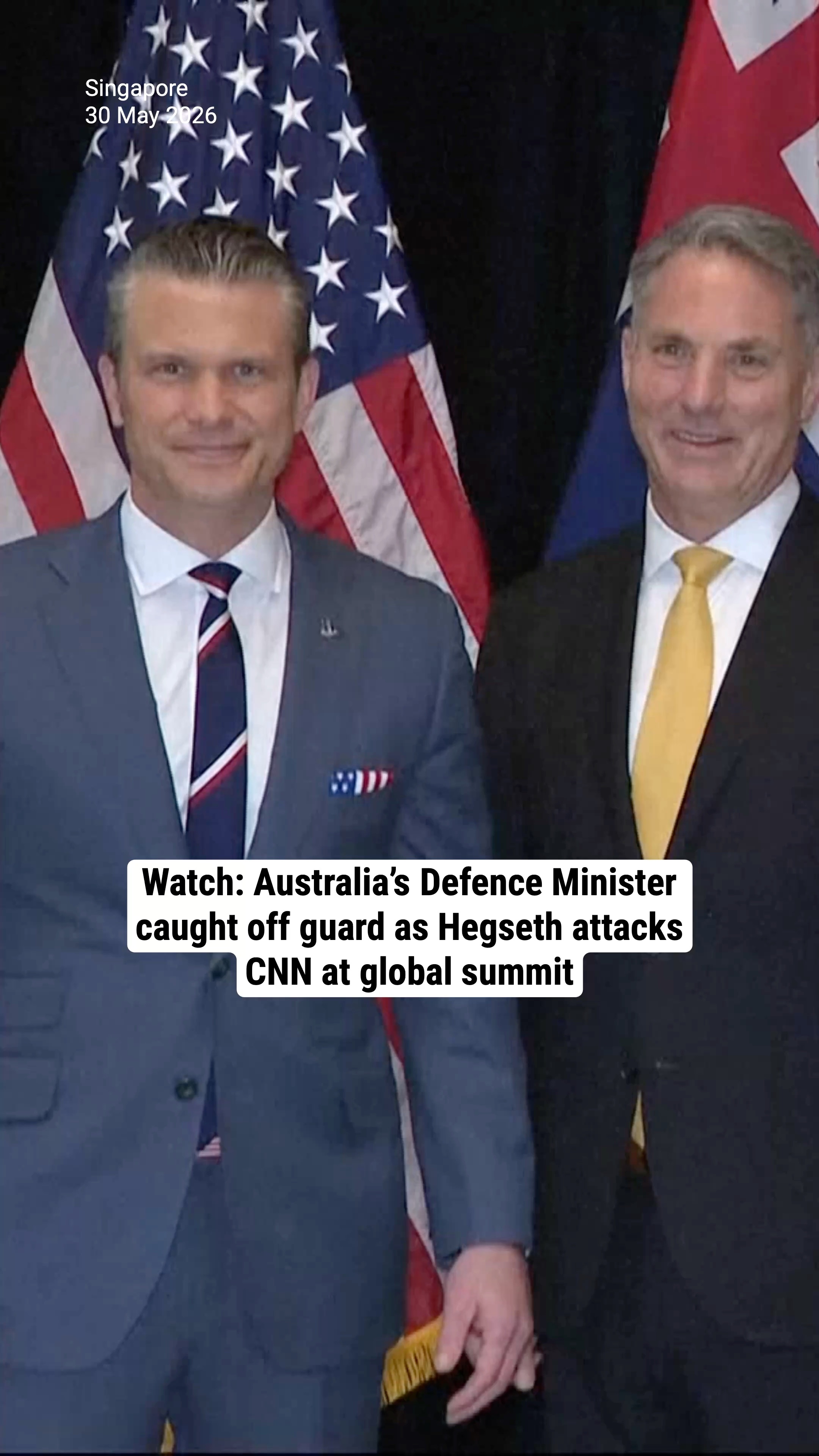 Watch: Australia’s Defence Minister caught off guard as Hegseth attacks CNN at global summit