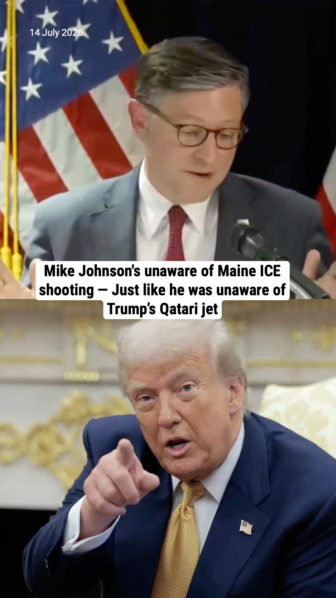 Mike Johnson's unaware of Maine ICE shooting — Just like he was unaware of Trump’s Qatari jet