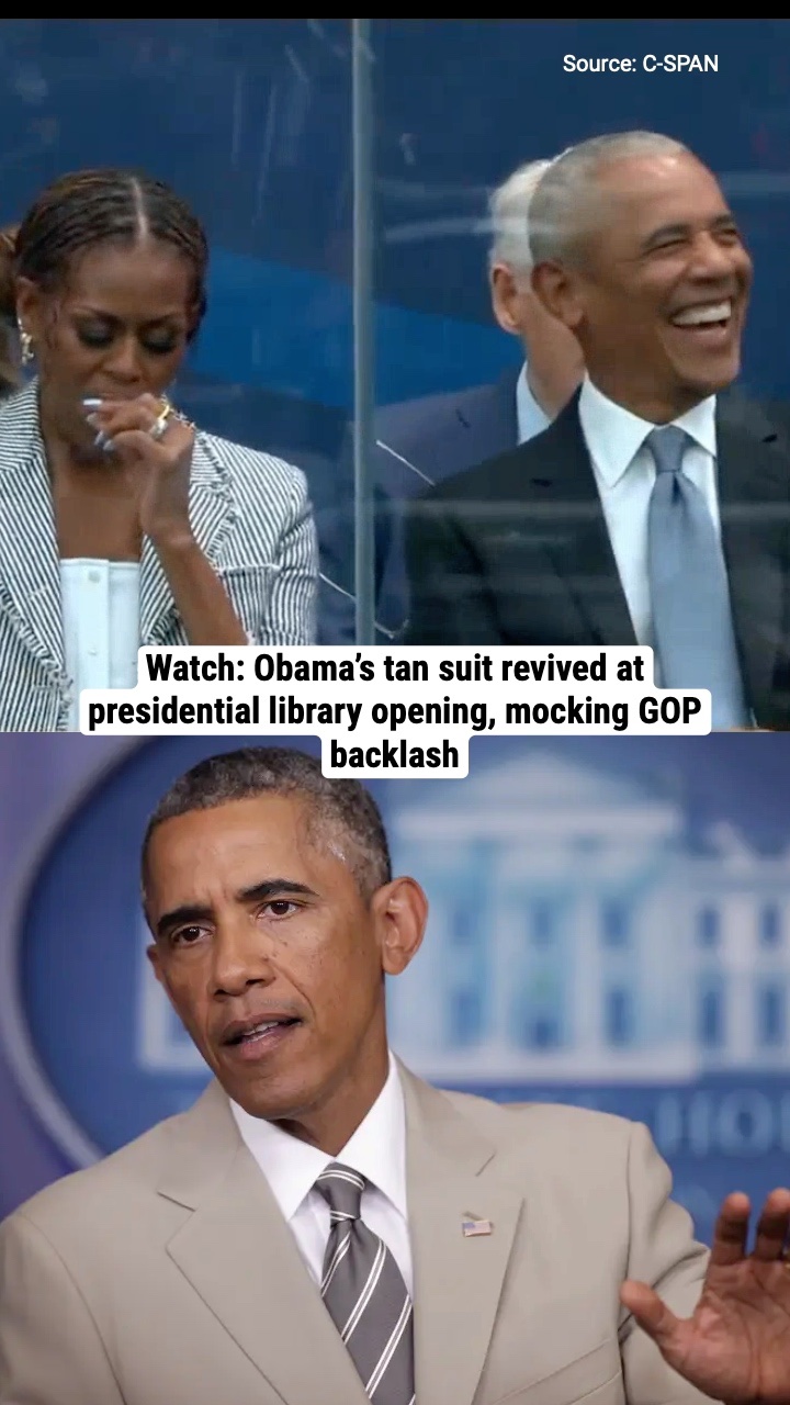 Watch: Obama’s tan suit revived at presidential library opening, mocking GOP backlash