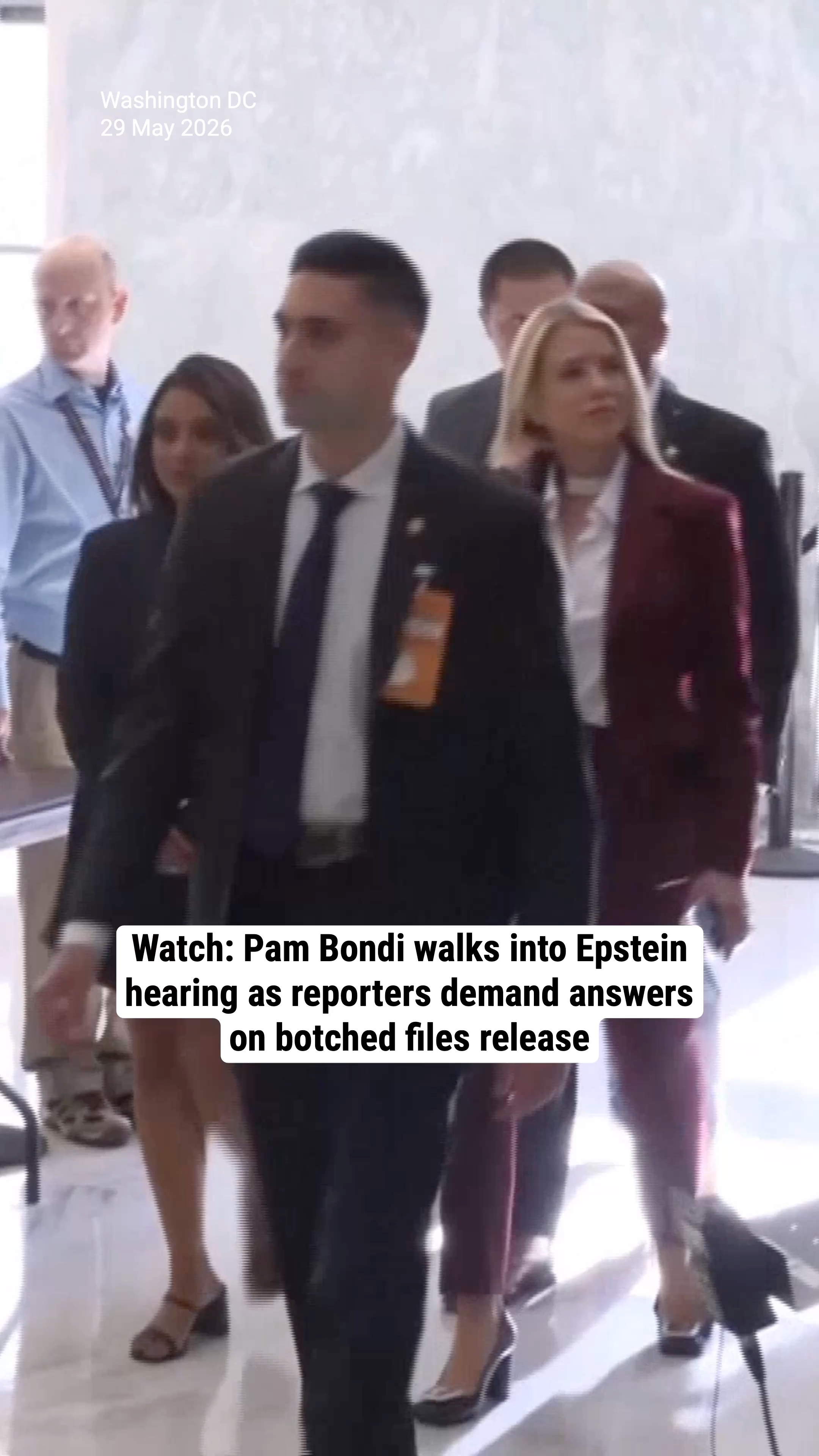 Watch: Pam Bondi walks into Epstein hearing as reporters demand answers on botched files release