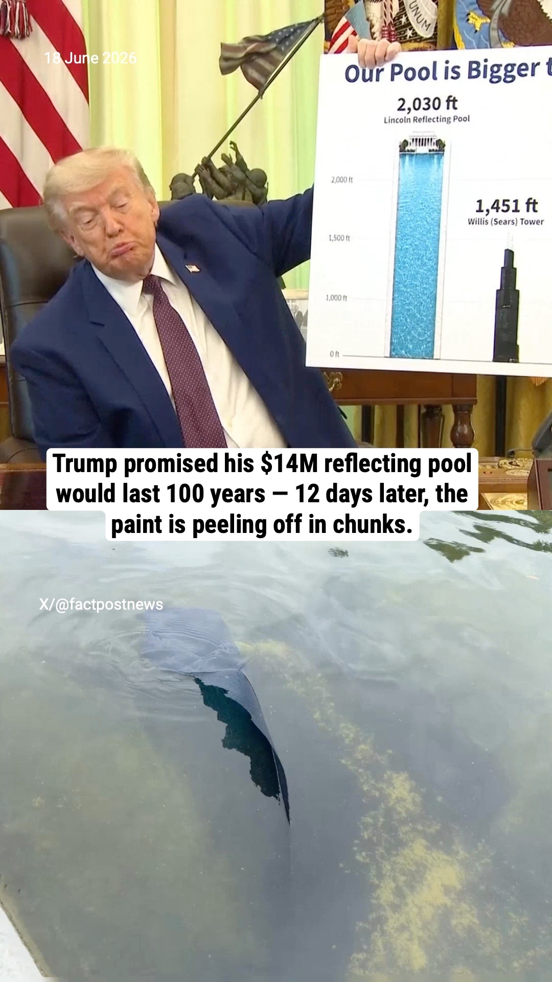 Trump promised his $14M reflecting pool would last 100 years — 12 days later, the paint is peeling off in chunks