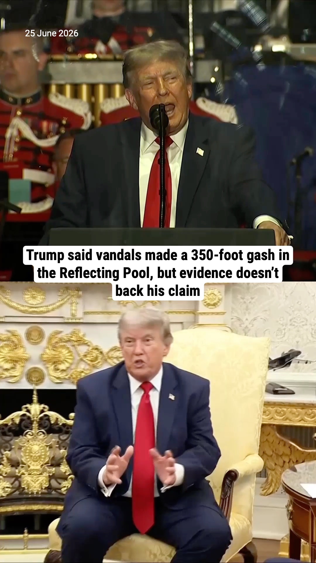 Trump said vandals made a 350-foot gash in the Reflecting Pool, but evidence doesn’t back his claim