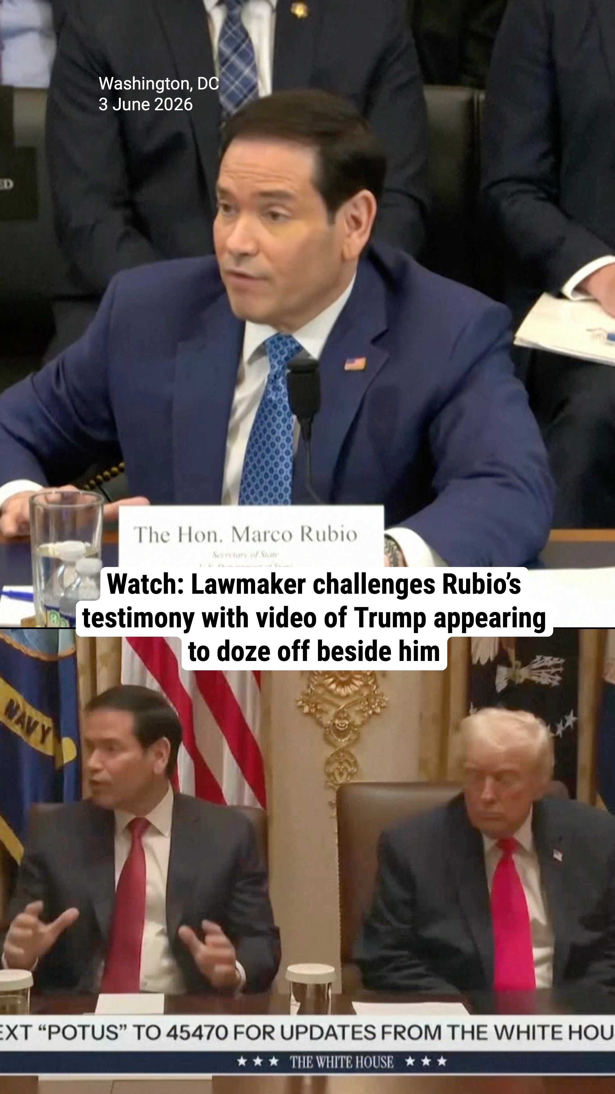 Watch: Lawmaker challenges Rubio’s testimony with video of Trump appearing to doze off beside him