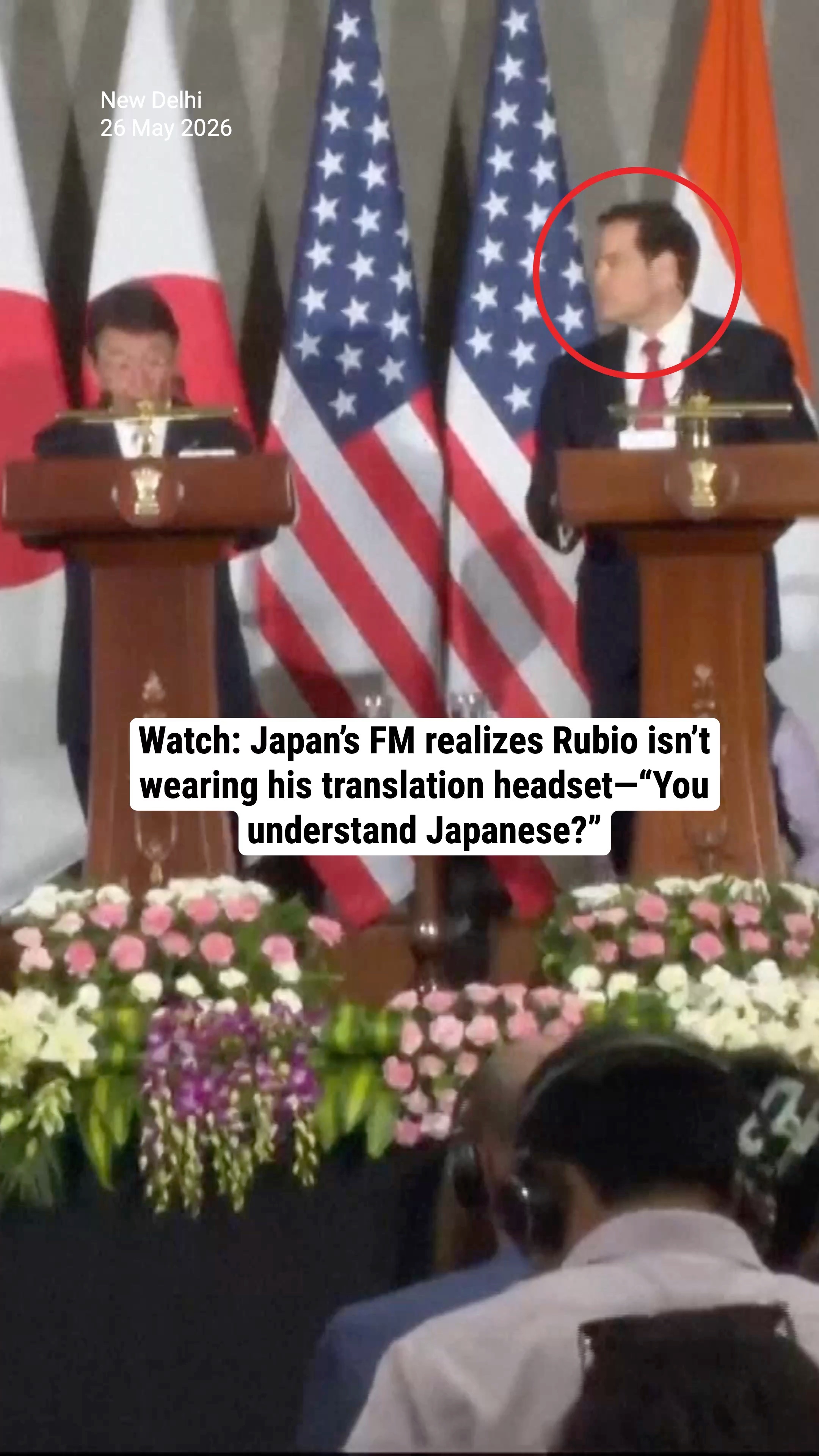 Watch: Japan’s FM realizes Rubio isn’t wearing his translation headset—“You understand Japanese?”