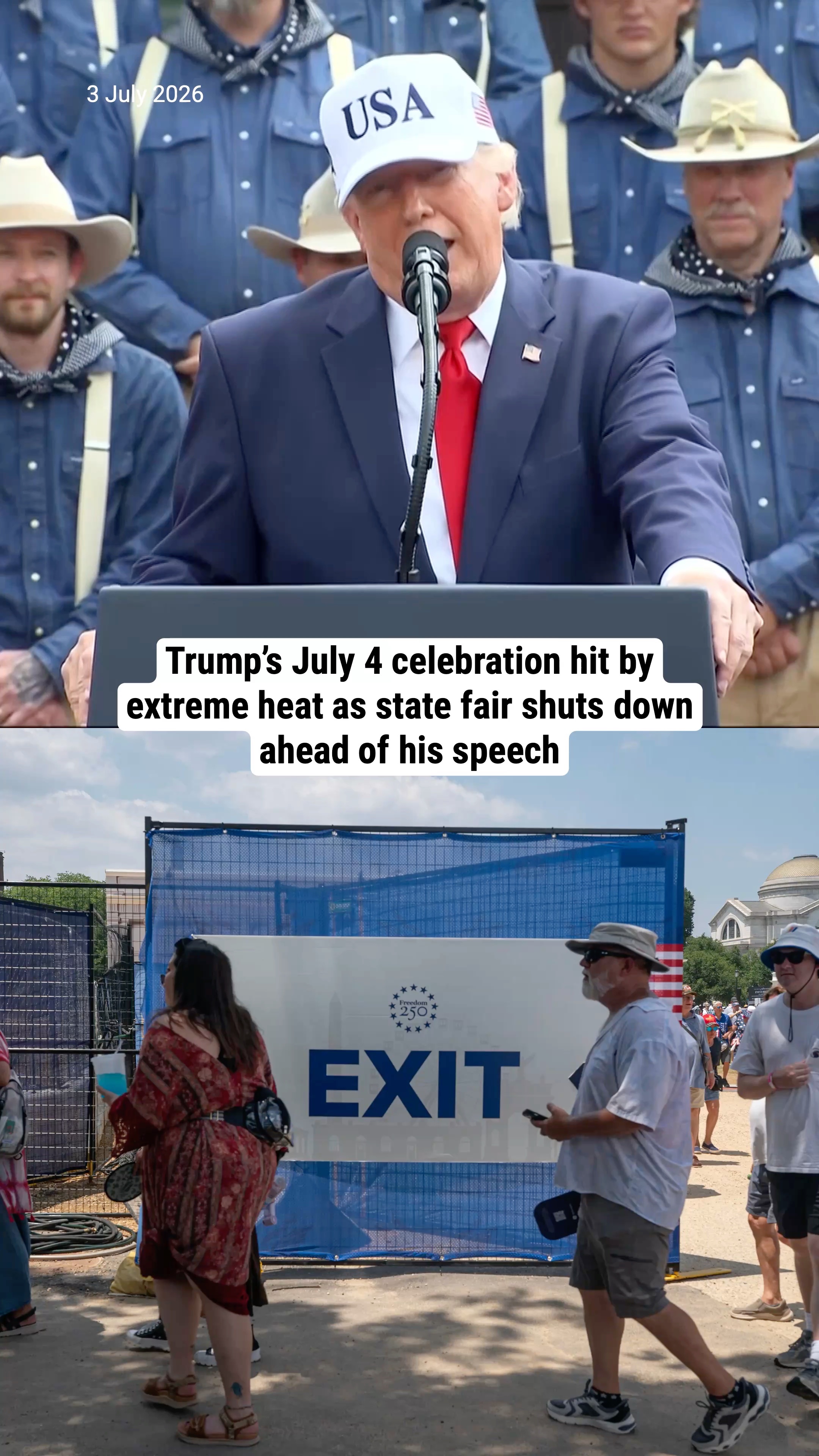Trump’s July 4 celebration hit by extreme heat as state fair shuts down ahead of his speech