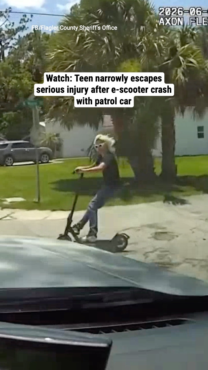 Watch: Teen narrowly escapes serious injury after e-scooter crash with patrol car