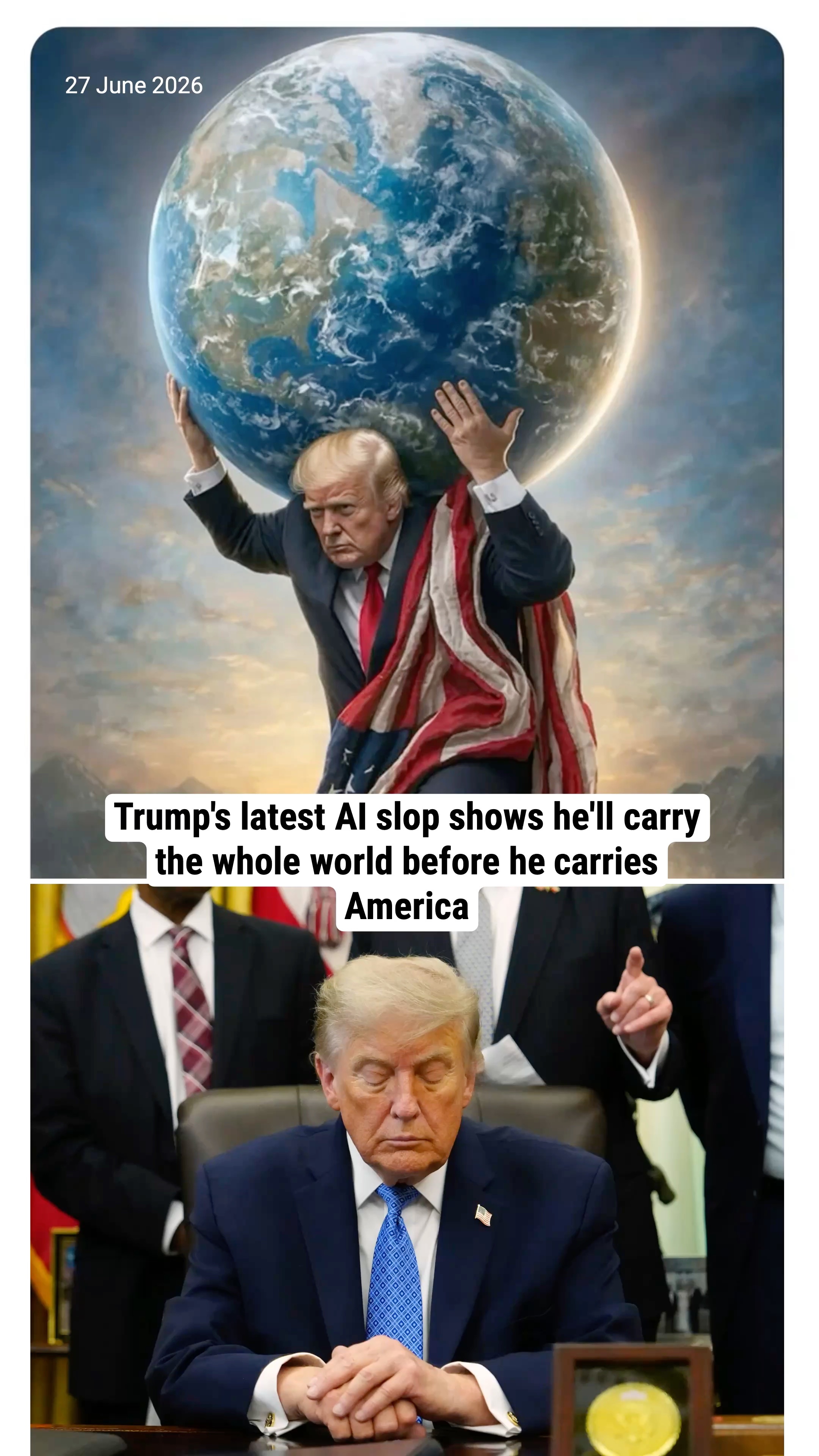 Trump's latest AI slop shows he'll carry the whole world before he carries America