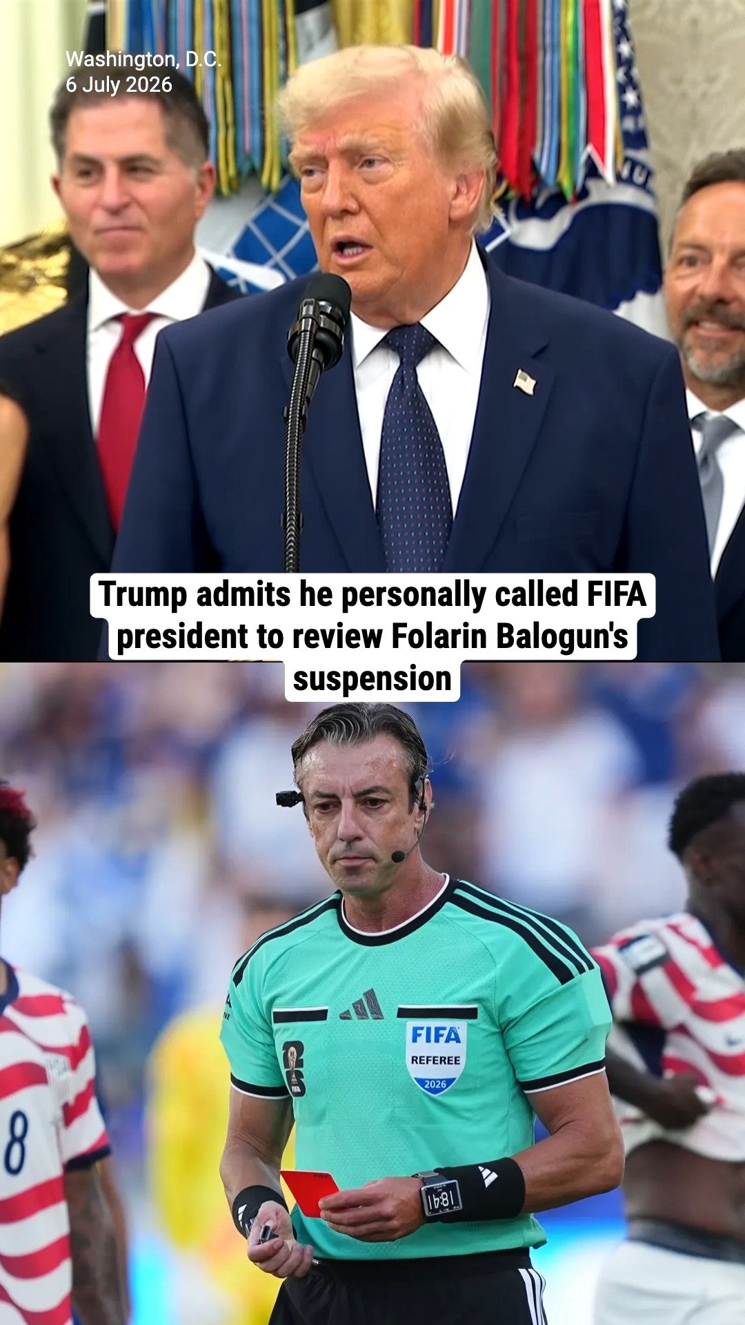 Trump admits he personally called FIFA president to review Folarin Balogun's controversial red card