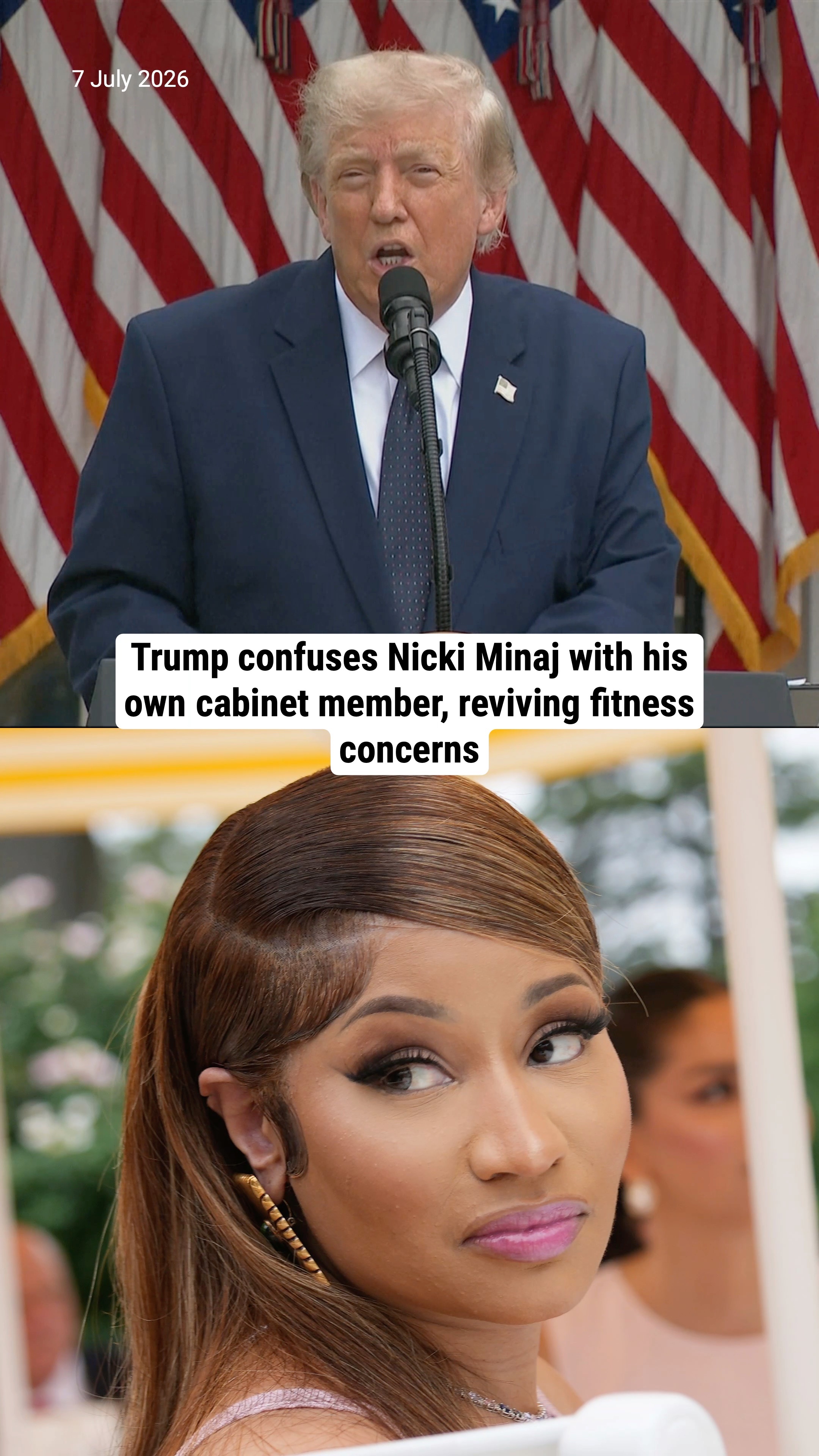 Trump confuses Nicki Minaj with his own cabinet member, reviving fitness concerns