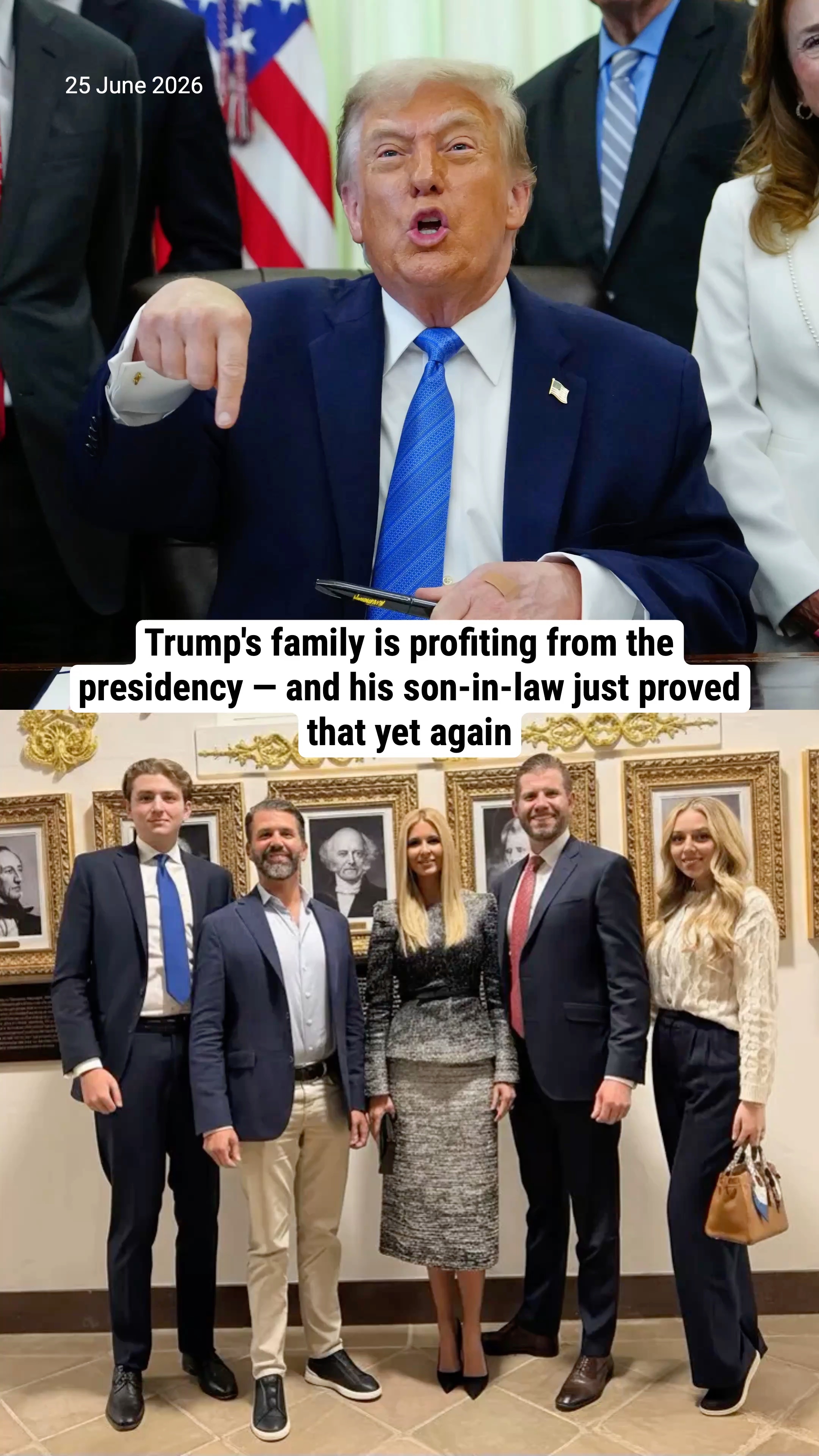Trump's family is profiting from the presidency — and his son-in-law just proved that yet again