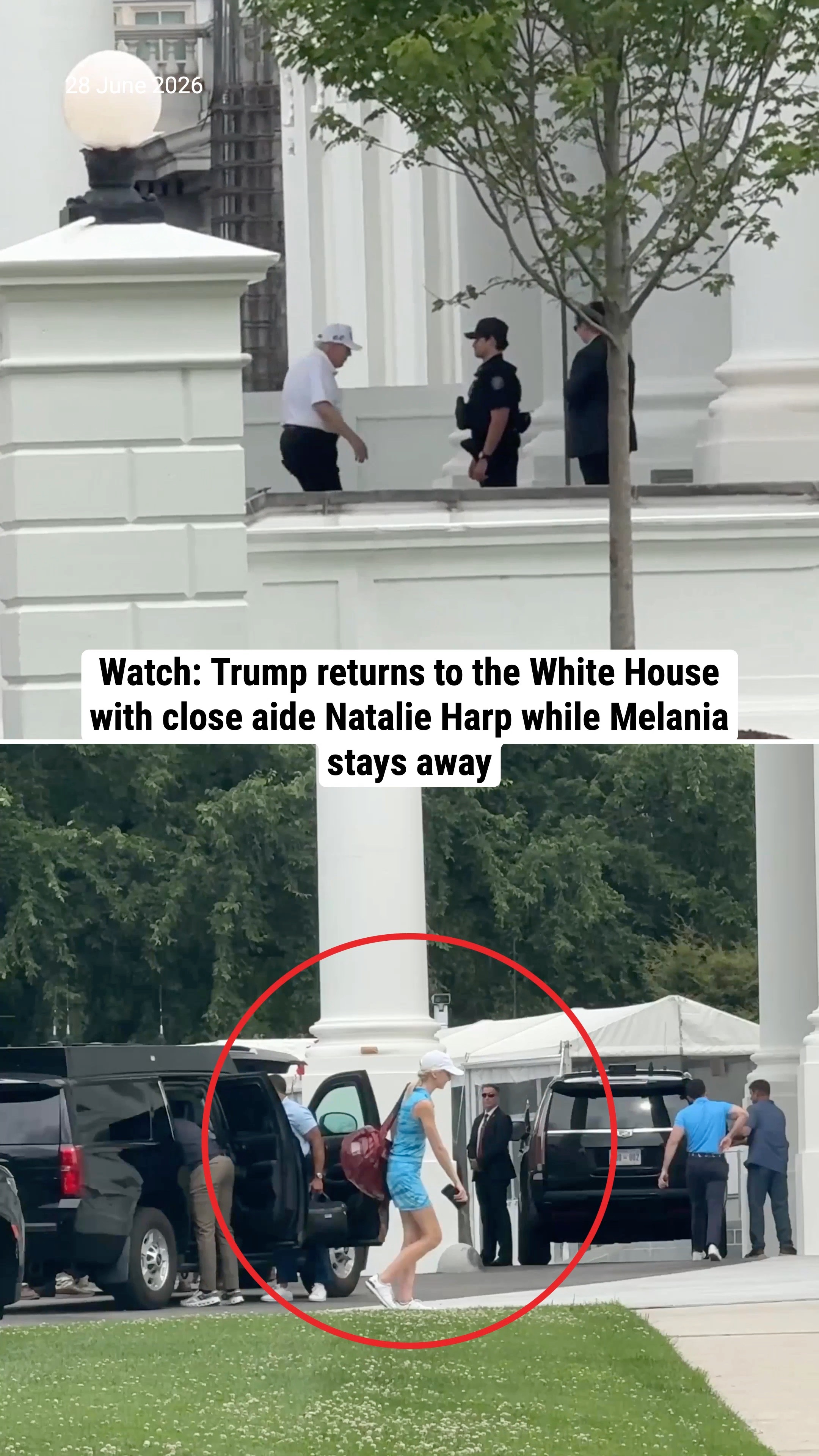 Watch: Trump returns to the White House with close aide Natalie Harp while Melania stays away