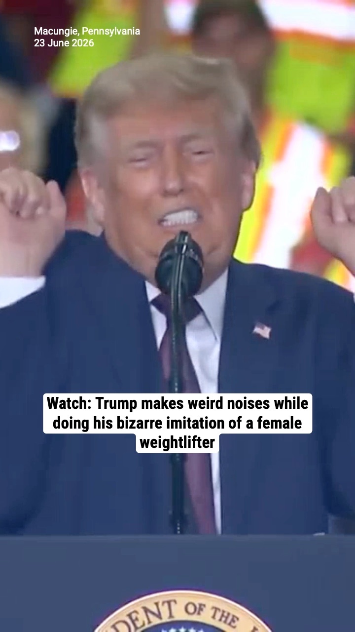 Watch: Trump makes weird noises while doing his bizarre imitation of a female weightlifter