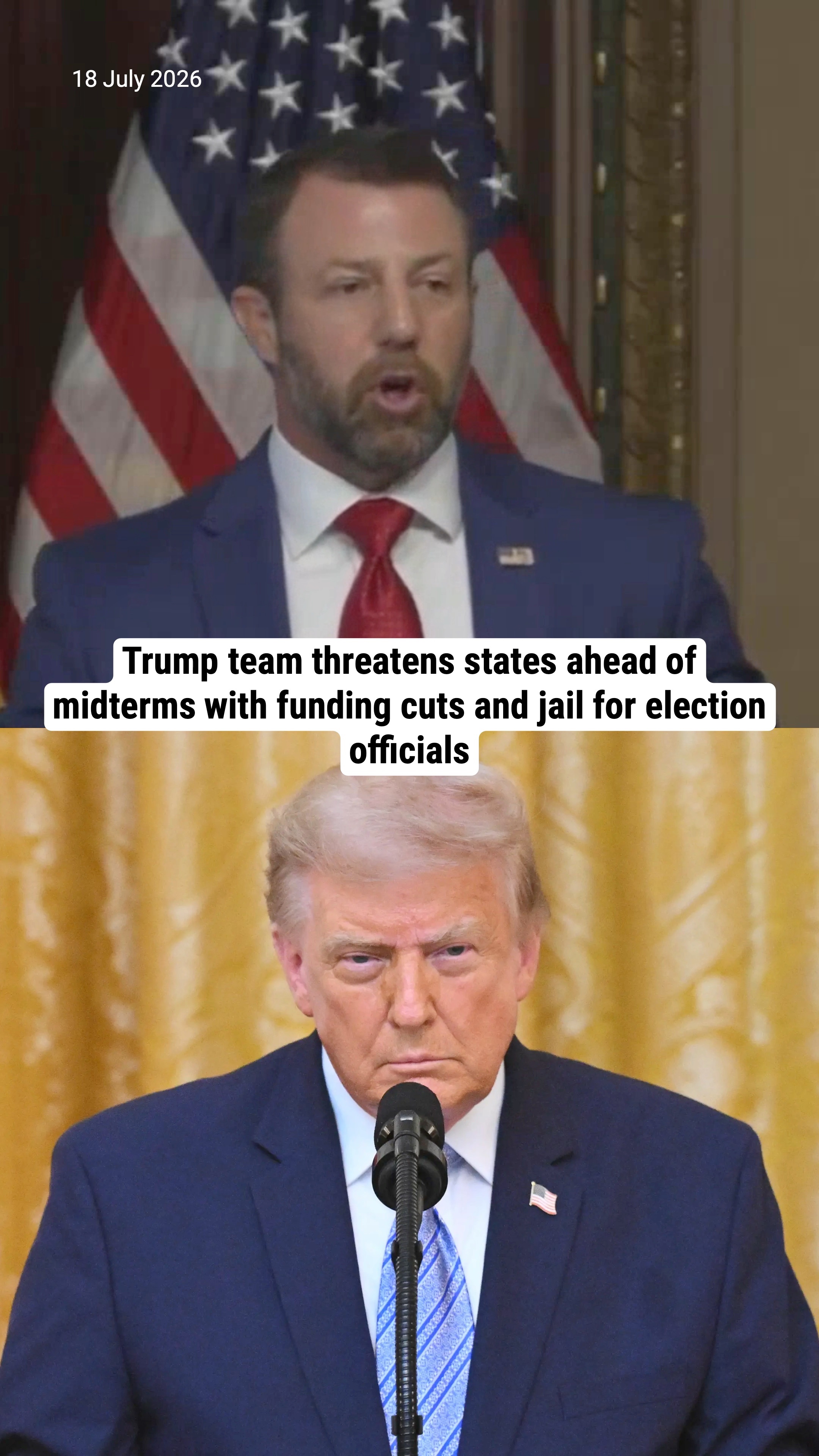 Trump team threatens states ahead of midterms with funding cuts and jail for election officials