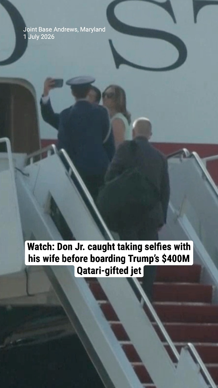 Watch: Don Jr. caught taking selfies with his wife before boarding Trump’s $400M Qatari-gifted jet