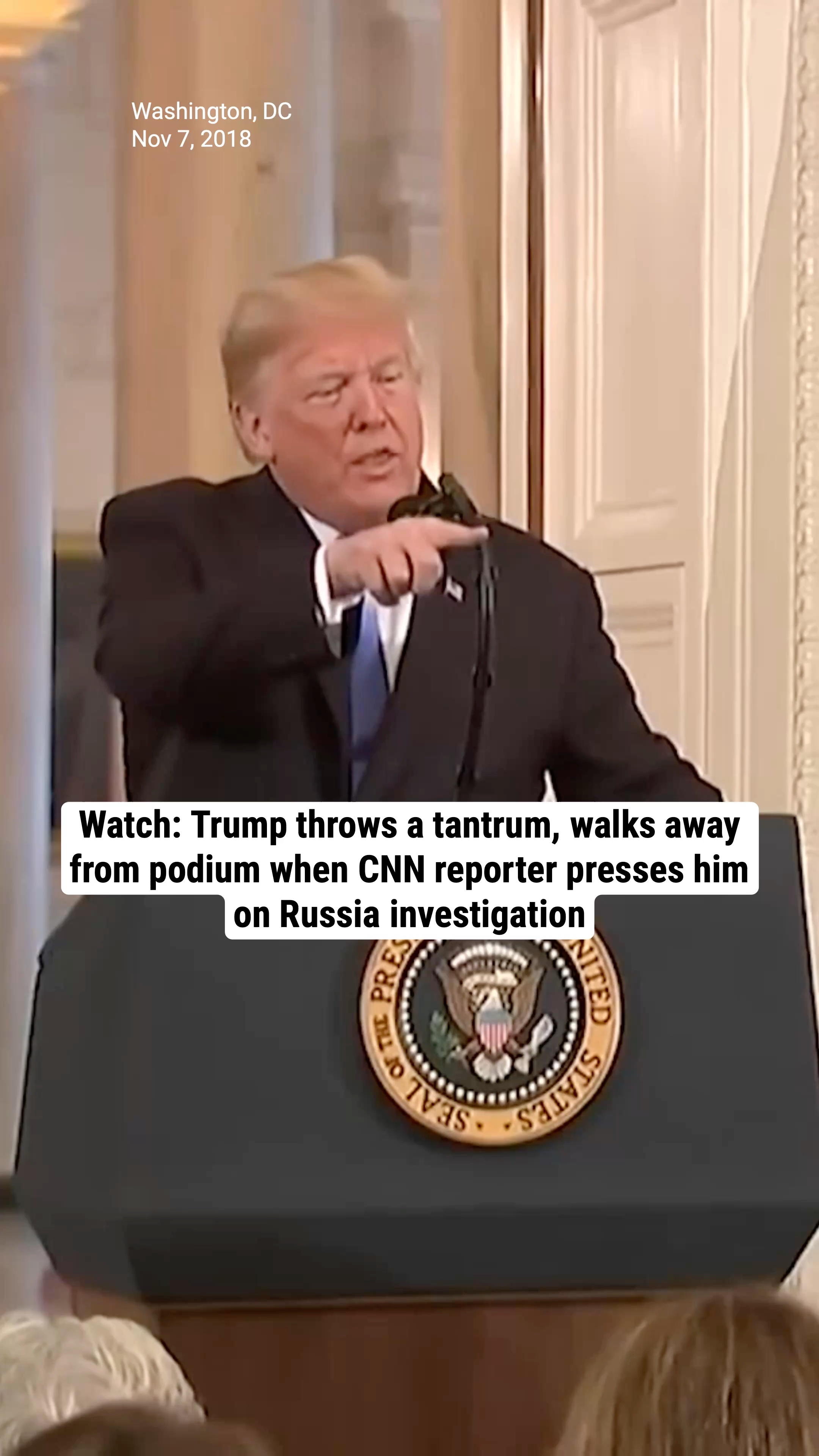 mm_trump_reporter_tantrumWatch: Trump throws a tantrum, walks away from podium when CNN reporter presses him on Russia investigation
