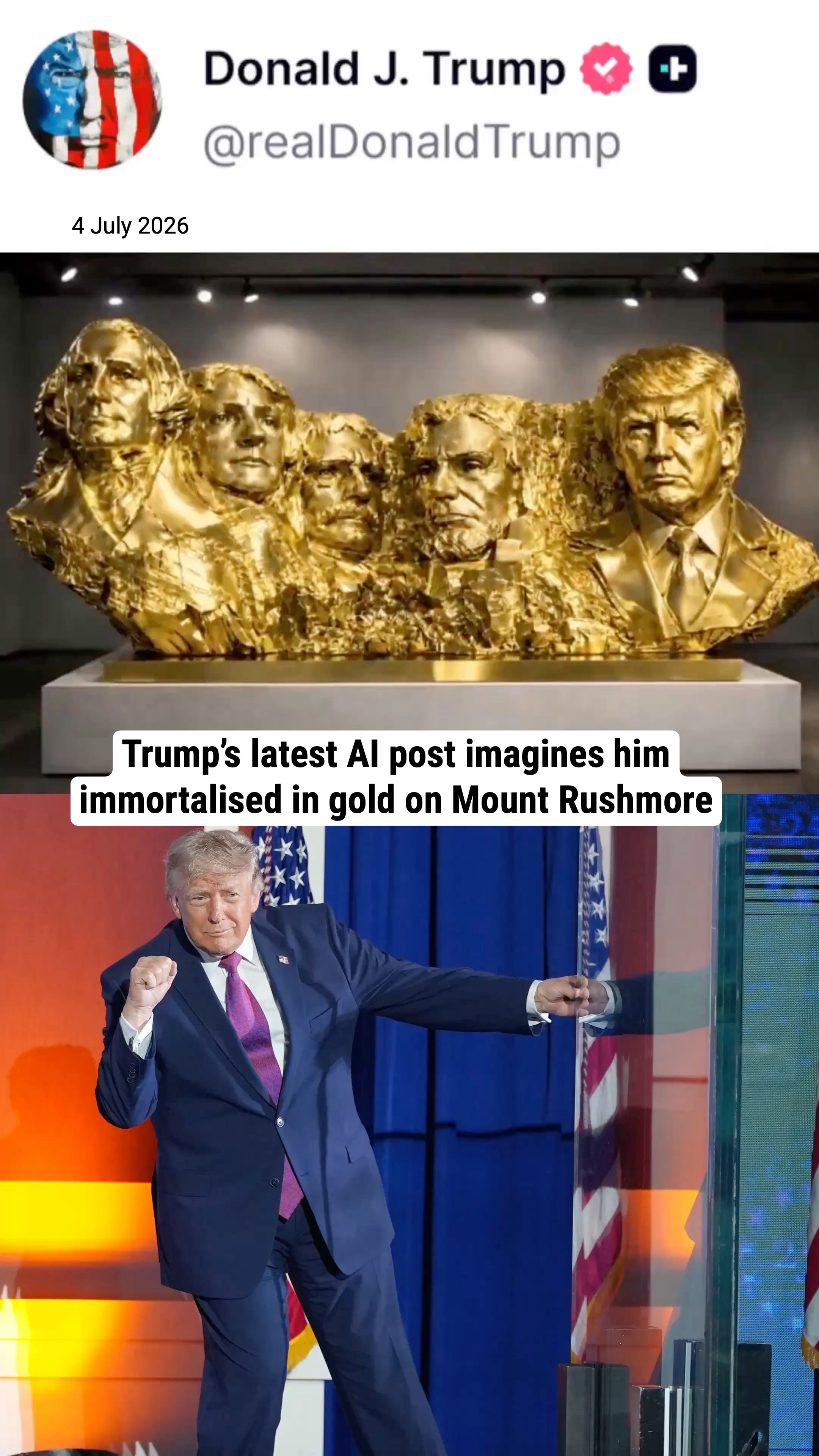 Trump’s latest AI post imagines him immortalised in gold on Mount Rushmore