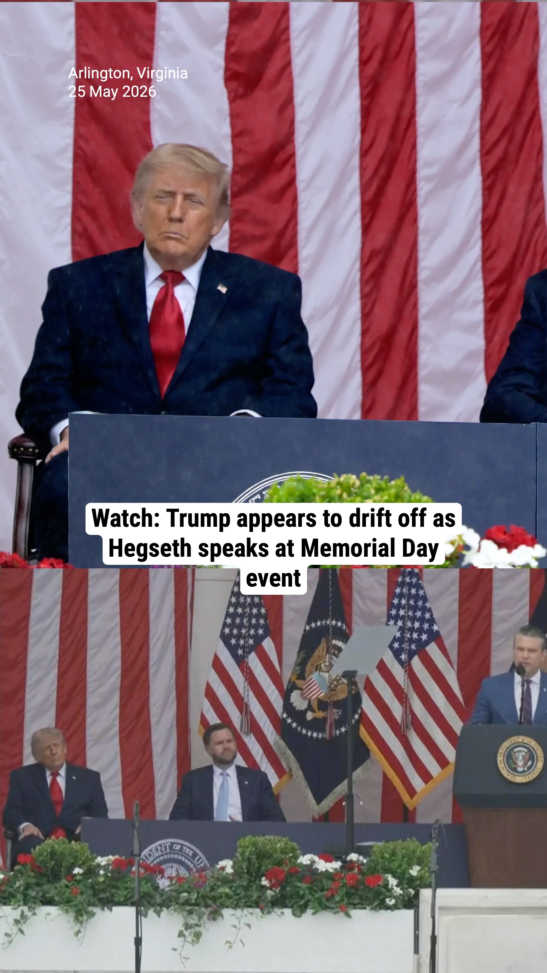 Watch: Trump appears to drift off as Hegseth speaks at Memorial Day event