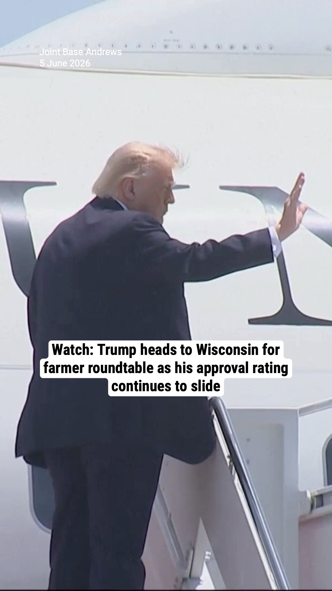 Watch: Trump heads to Wisconsin for farmer roundtable as his approval rating continues to slide