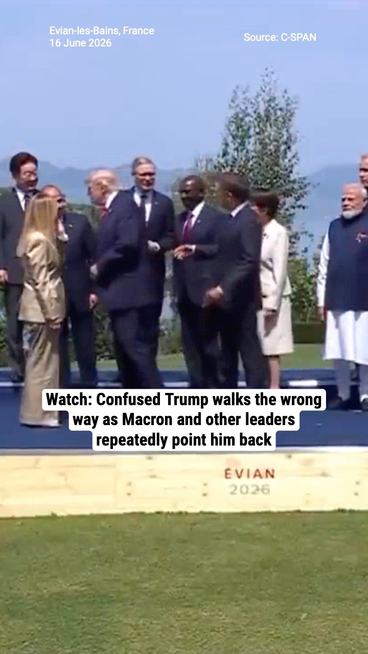 Watch: Confused Trump walks the wrong way as Macron and other leaders repeatedly point him back
