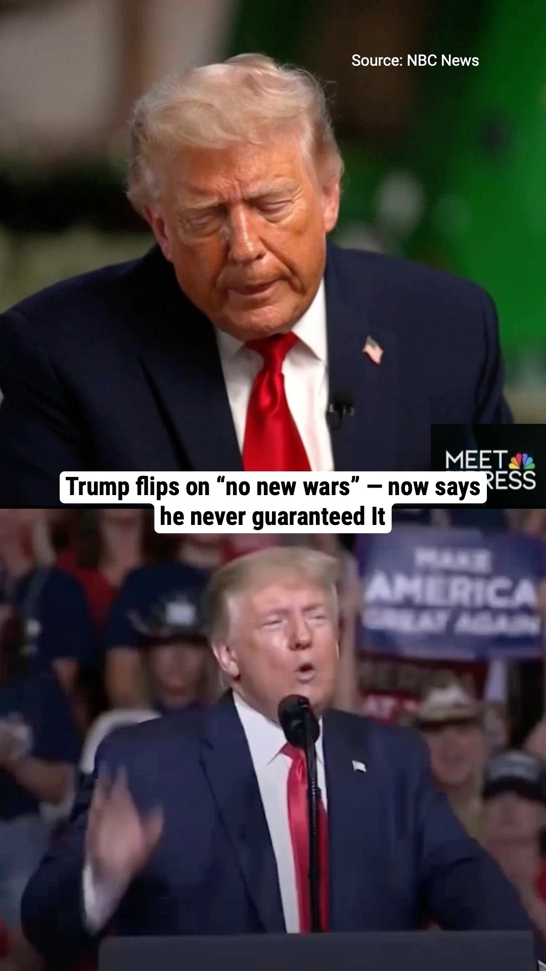 Trump flips on “no new wars” — now says he never guaranteed It