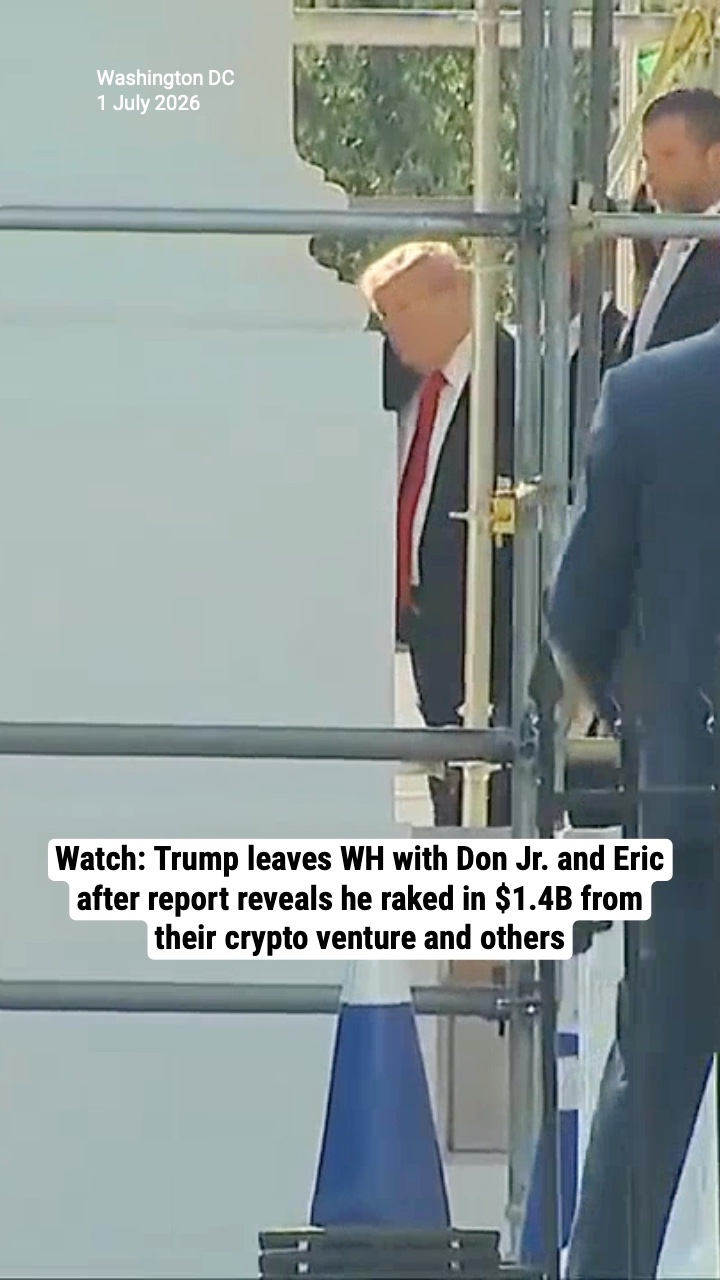 Watch: Trump leaves WH with Don Jr. and Eric after report reveals he raked in $1.4B from their crypto venture and others