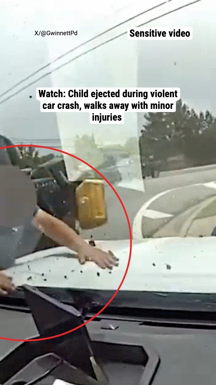 Watch: Child ejected during violent car crash, walks away with minor injuries